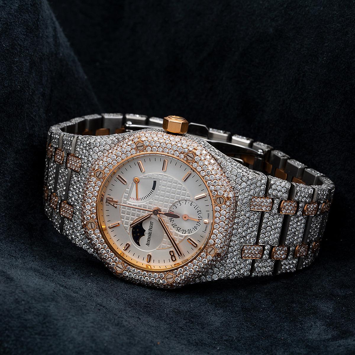Audemars Piguet Royal Oak 39MM 25168SR Limited Edition Pride of China White Dial Diamond Paved Bezel Two Tone Rose Gold Bracelet 22.75ct