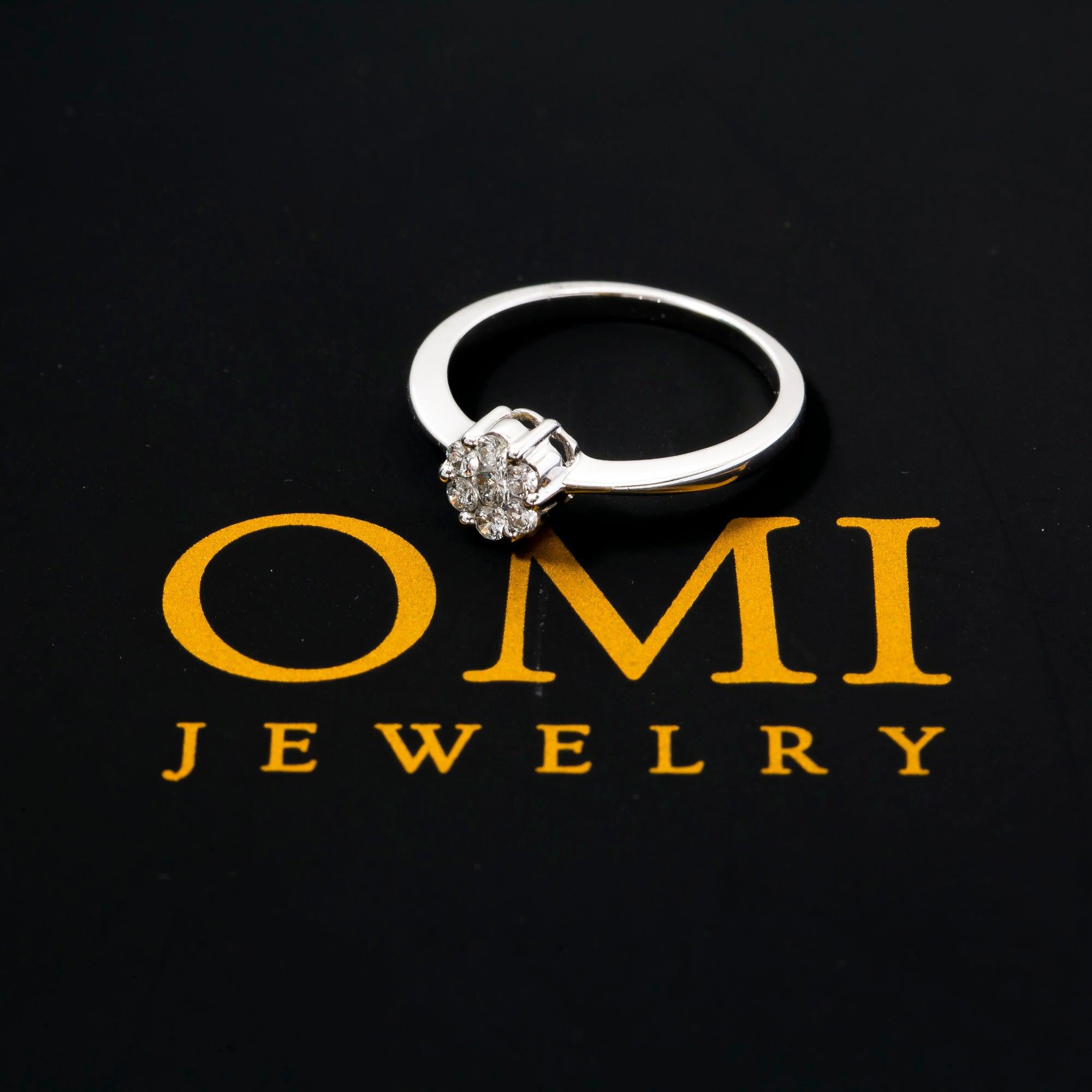 14K WHITE GOLD LADIES CLUSTER ENGAGEMENT RING WITH 0.75 CT DIAMONDS