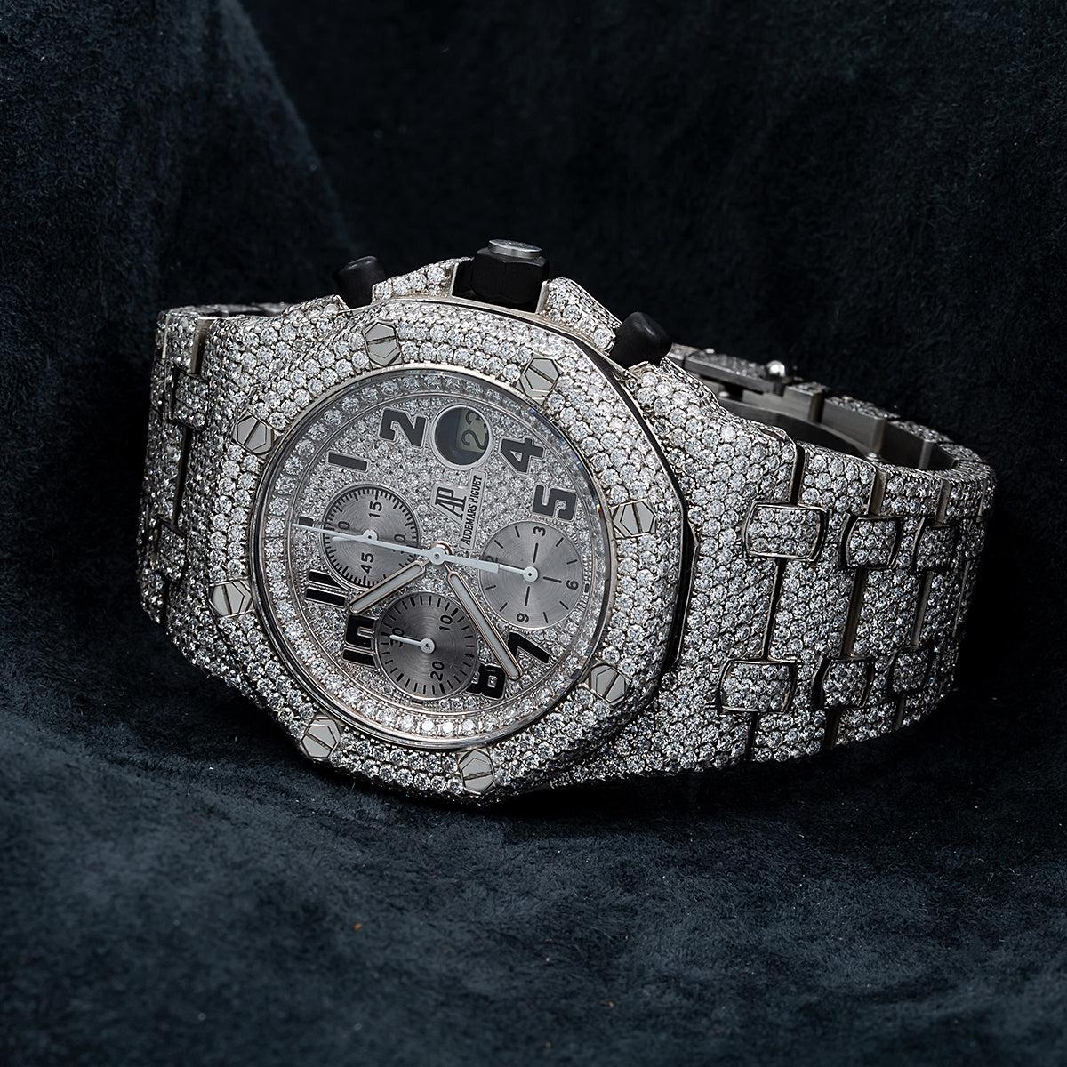 Audemars Piguet Royal Oak Offshore 42MM 25721ST Diamond Paved Arabic Dial Custom Aftermarket Stainless Steel Bracelet 26.25ct