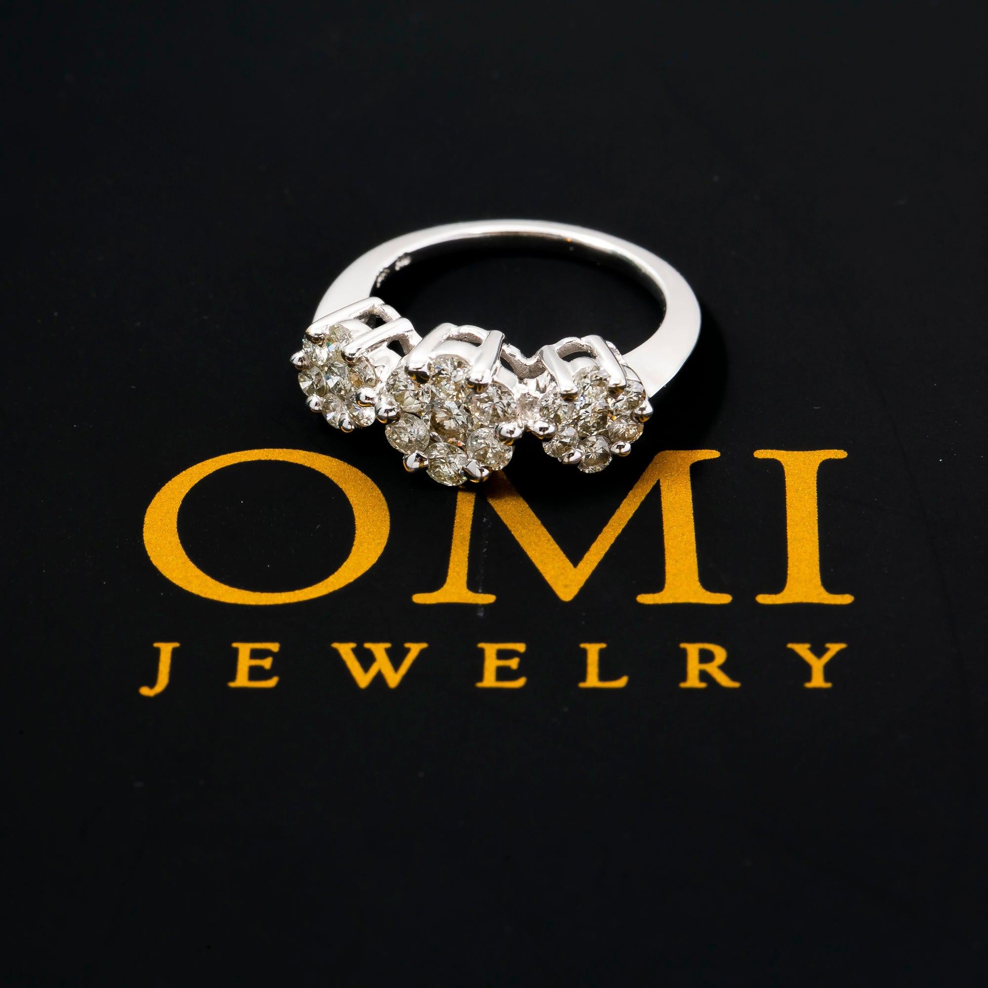 14K WHITE GOLD LADIES ENGAGEMENT FLOWER RING WITH 1.50 CT DIAMONDS