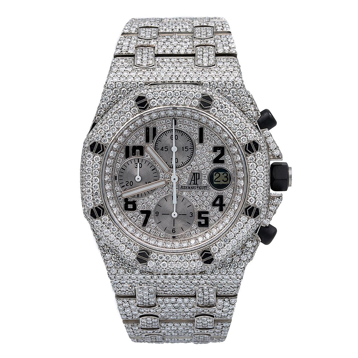 Audemars Piguet Royal Oak Offshore 42MM 25721ST Diamond Paved Arabic Dial Custom Aftermarket Stainless Steel Bracelet 26.25ct