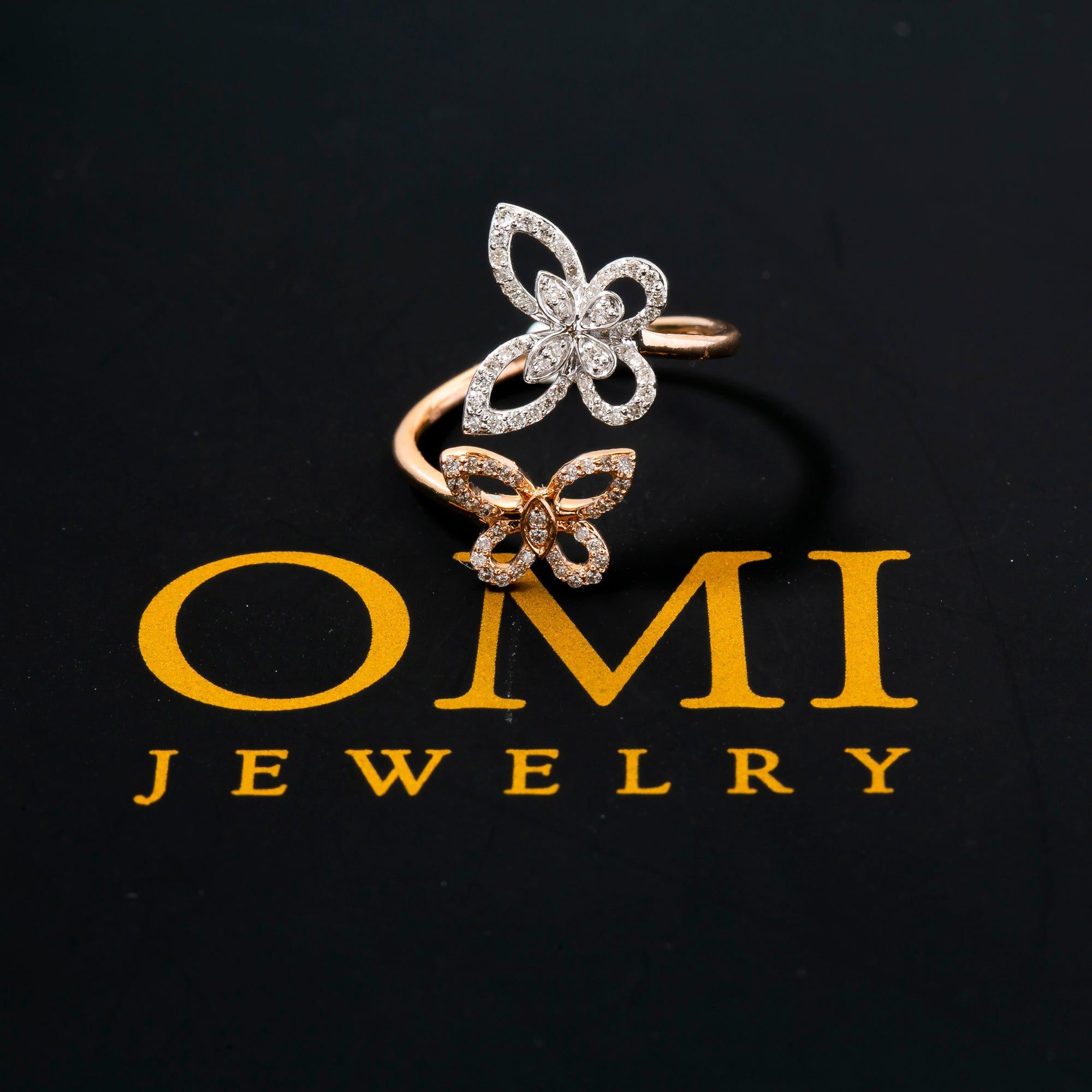 14K WHITE/ROSE GOLD LADIES OPEN BUTTERFLY RING WITH 0.50 CT DIAMONDS