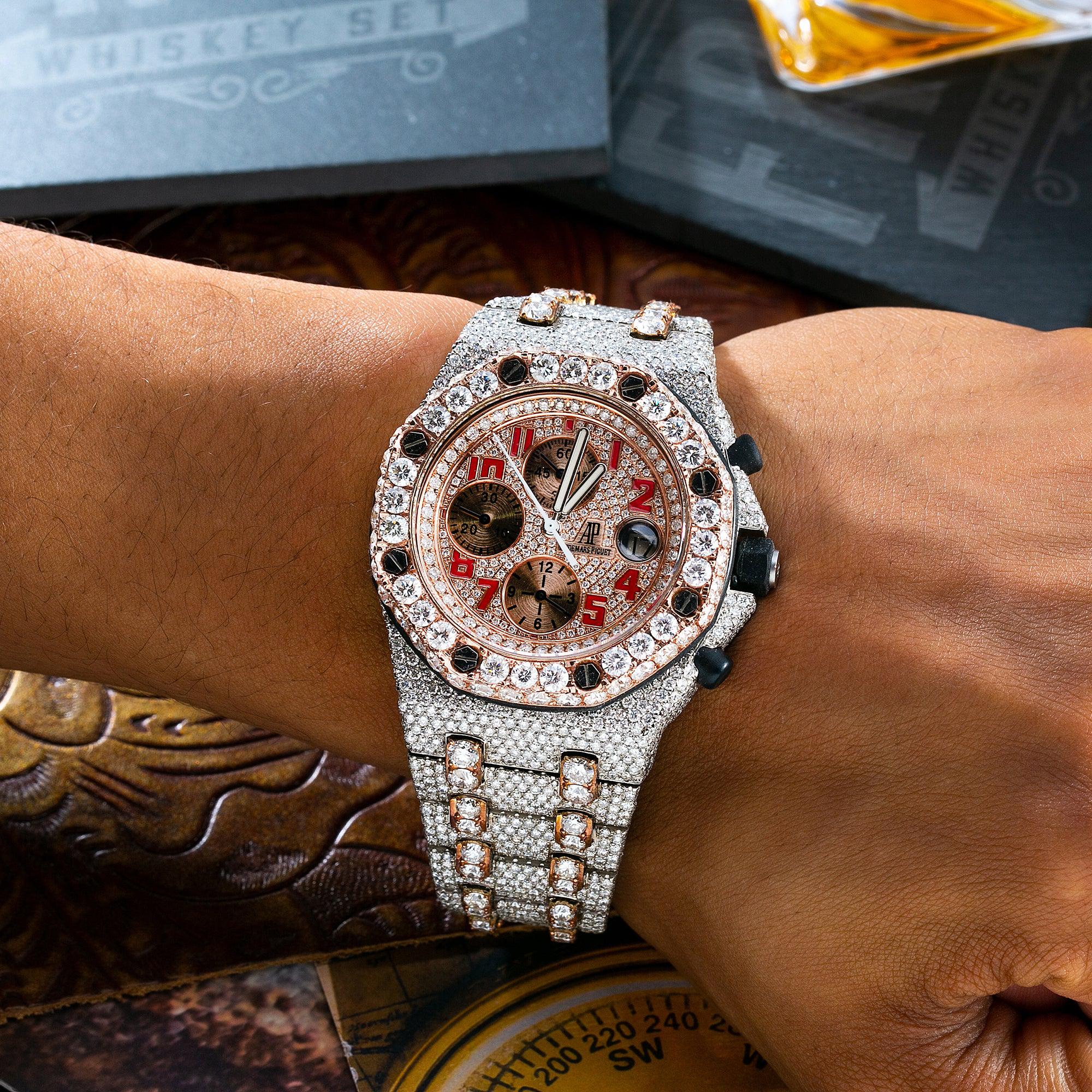 Audemars Piguet Royal Oak Offshore Chronograph 42MM 26170ST Diamond Paved Arabic Dial Custom Aftermarket Two Tone Rose Gold Bracelet