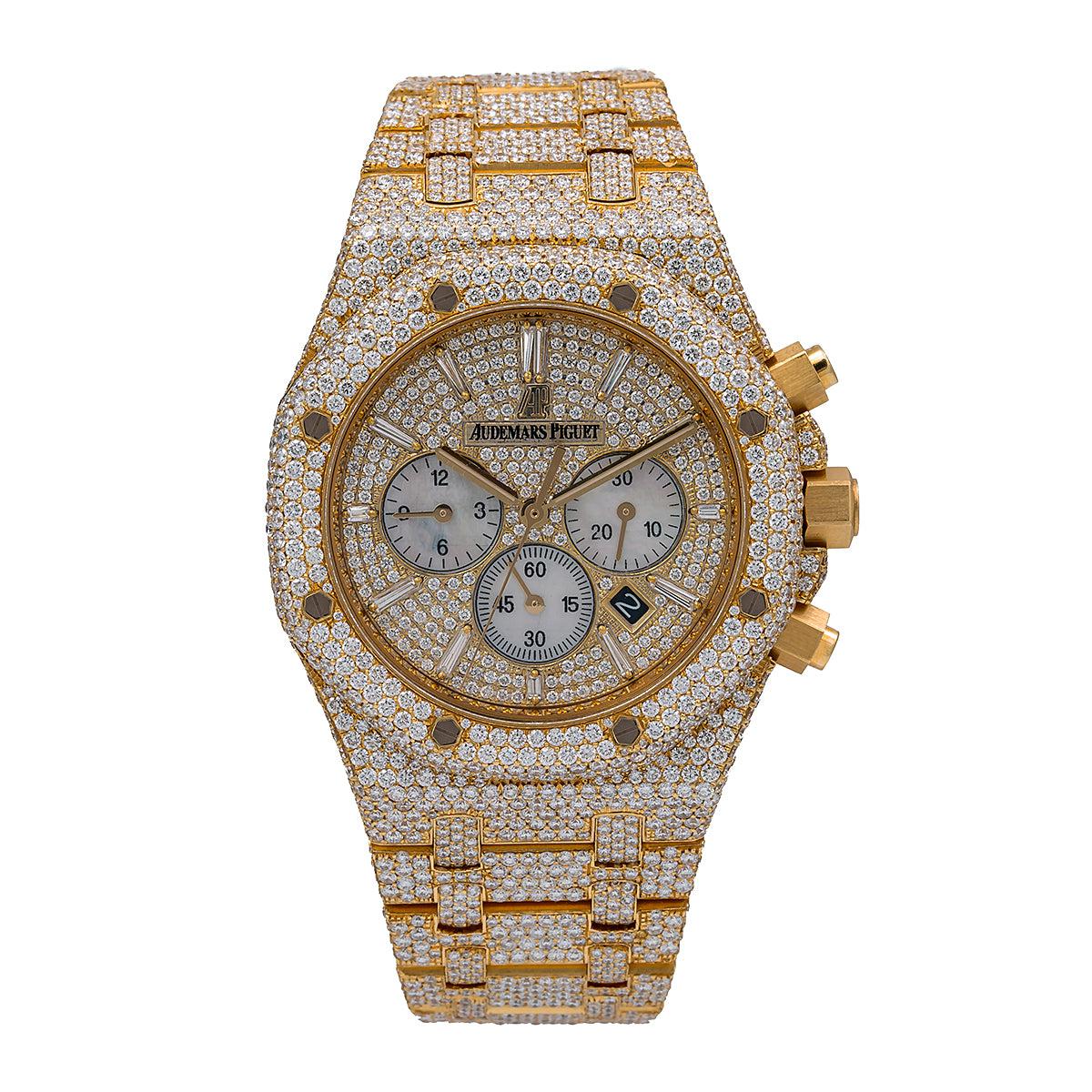 Audemars Piguet Royal Oak Chronograph 41MM 26320BA Black Arabic Dial Diamond Paved Bezel 18K Yellow Gold Bracelet 27.75ct