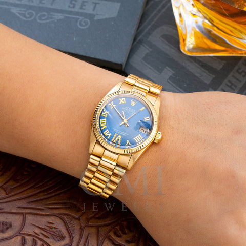 Rolex Datejust 6827 31MM Blue Dial With Yellow Gold Bracelet