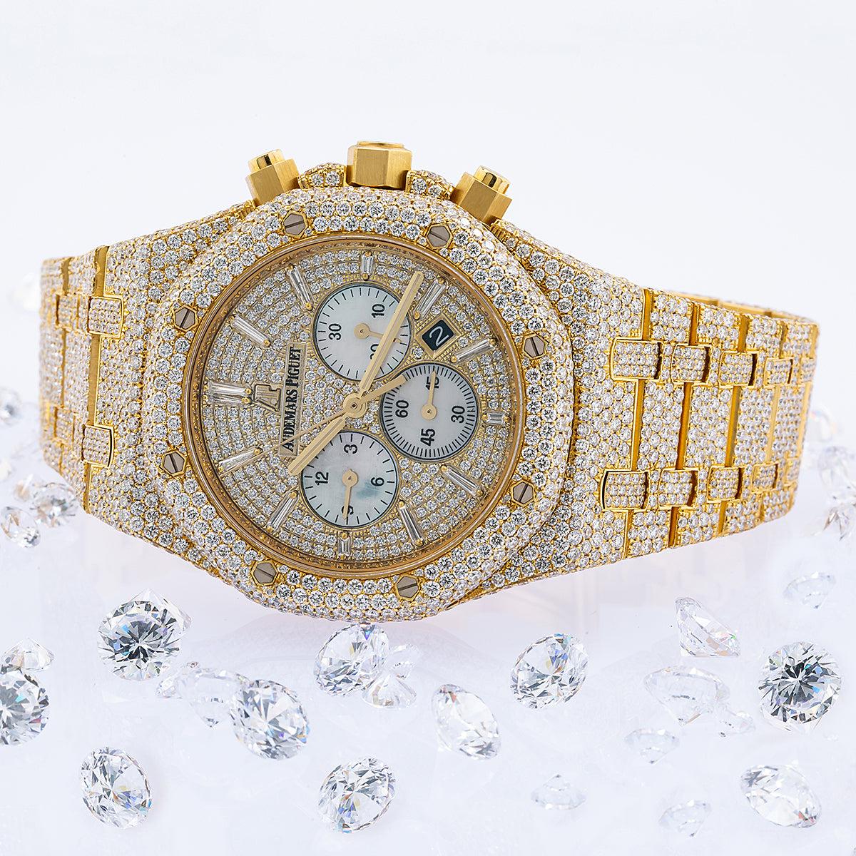 Audemars Piguet Royal Oak Chronograph 41MM 26320BA Black Arabic Dial Diamond Paved Bezel 18K Yellow Gold Bracelet 27.75ct