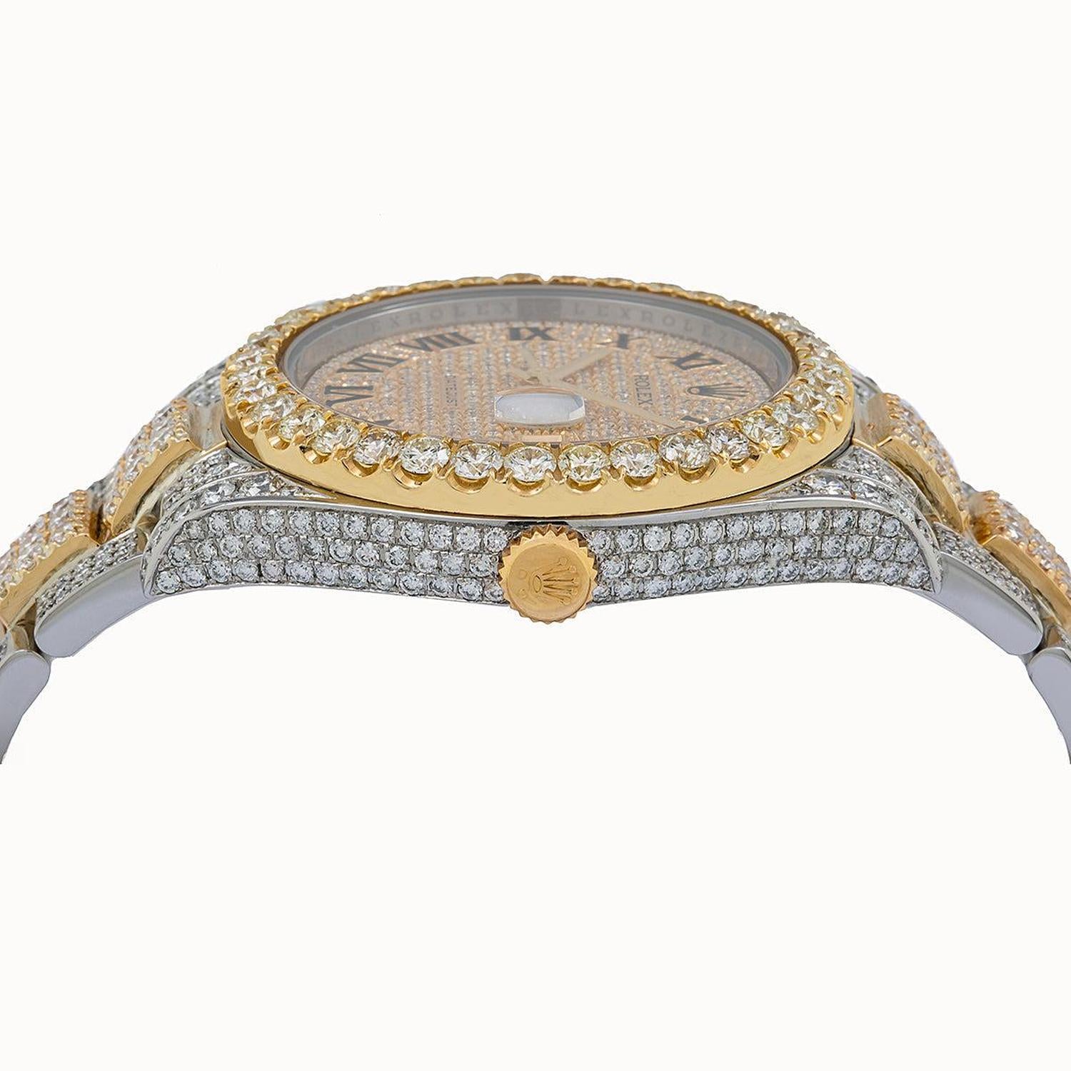 Rolex Datejust II 41MM 116333 Diamond Paved Roman Dial Diamond Bezel Two Tone Yellow Gold Full Diamond Oyster Bracelet 19.75ct