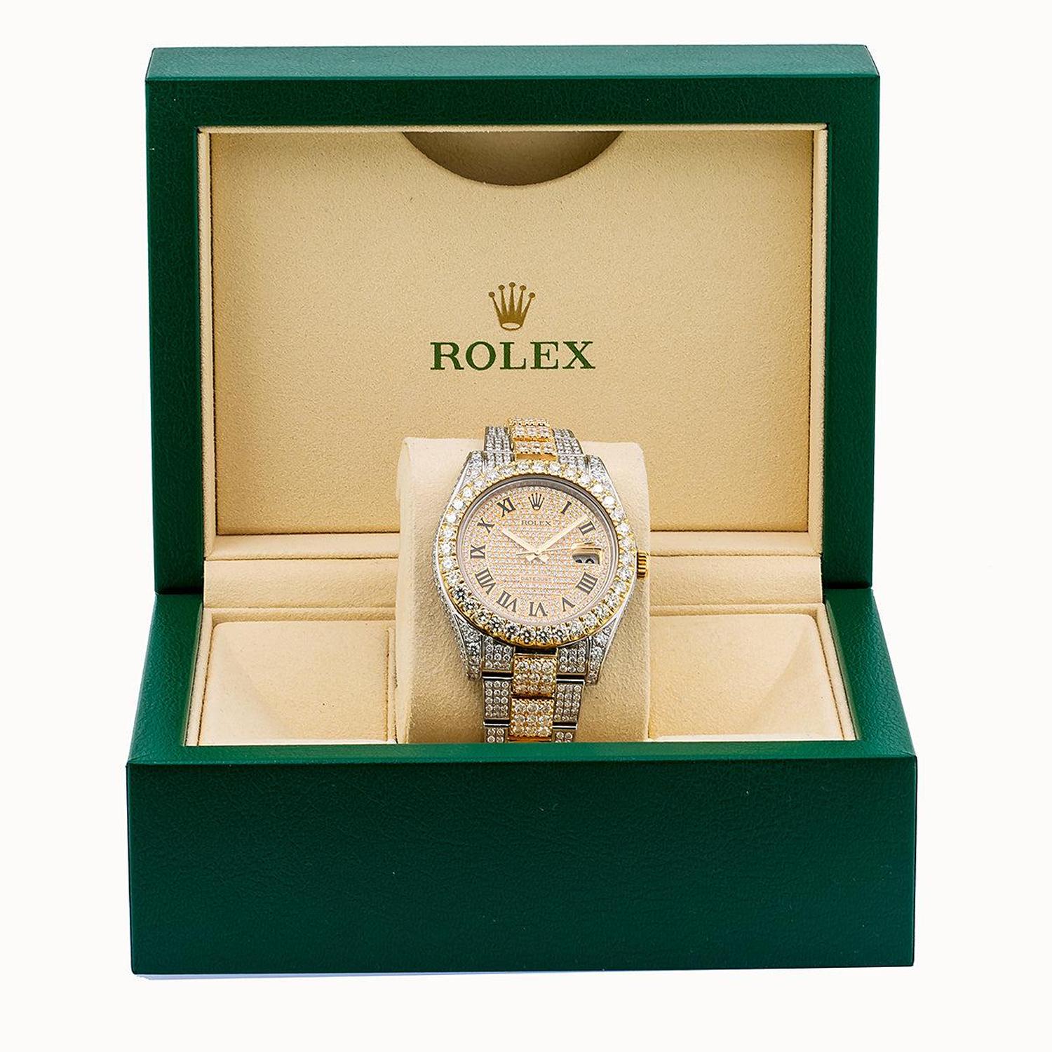 Rolex Datejust II 41MM 116333 Diamond Paved Roman Dial Diamond Bezel Two Tone Yellow Gold Full Diamond Oyster Bracelet 19.75ct
