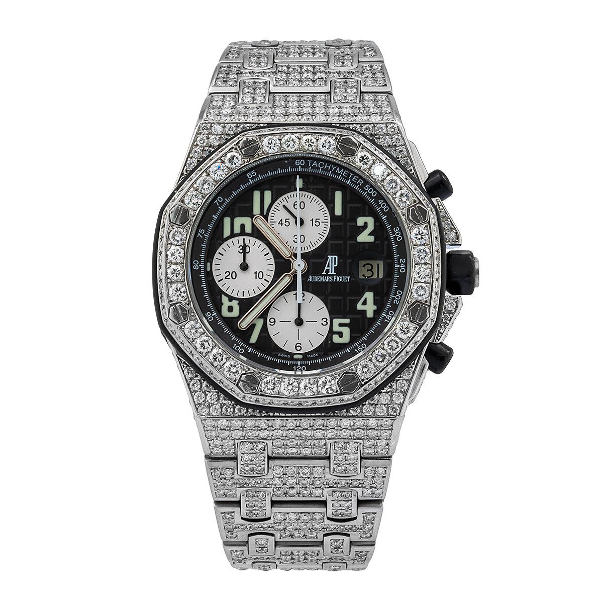 Audemars Piguet Royal Oak Offshore 43MM 25721ST Black Arabic Dial Diamond Bezel Stainless Steel Bracelet 21.75ct