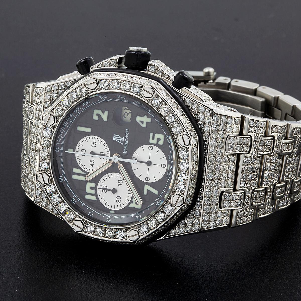 Audemars Piguet Royal Oak Offshore 43MM 25721ST Black Arabic Dial Diamond Bezel Stainless Steel Bracelet 21.75ct