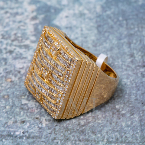 14K YELLOW GOLD MEN'S RING WITH 2 CT BAGUETTE & ROUND DIAMONDS