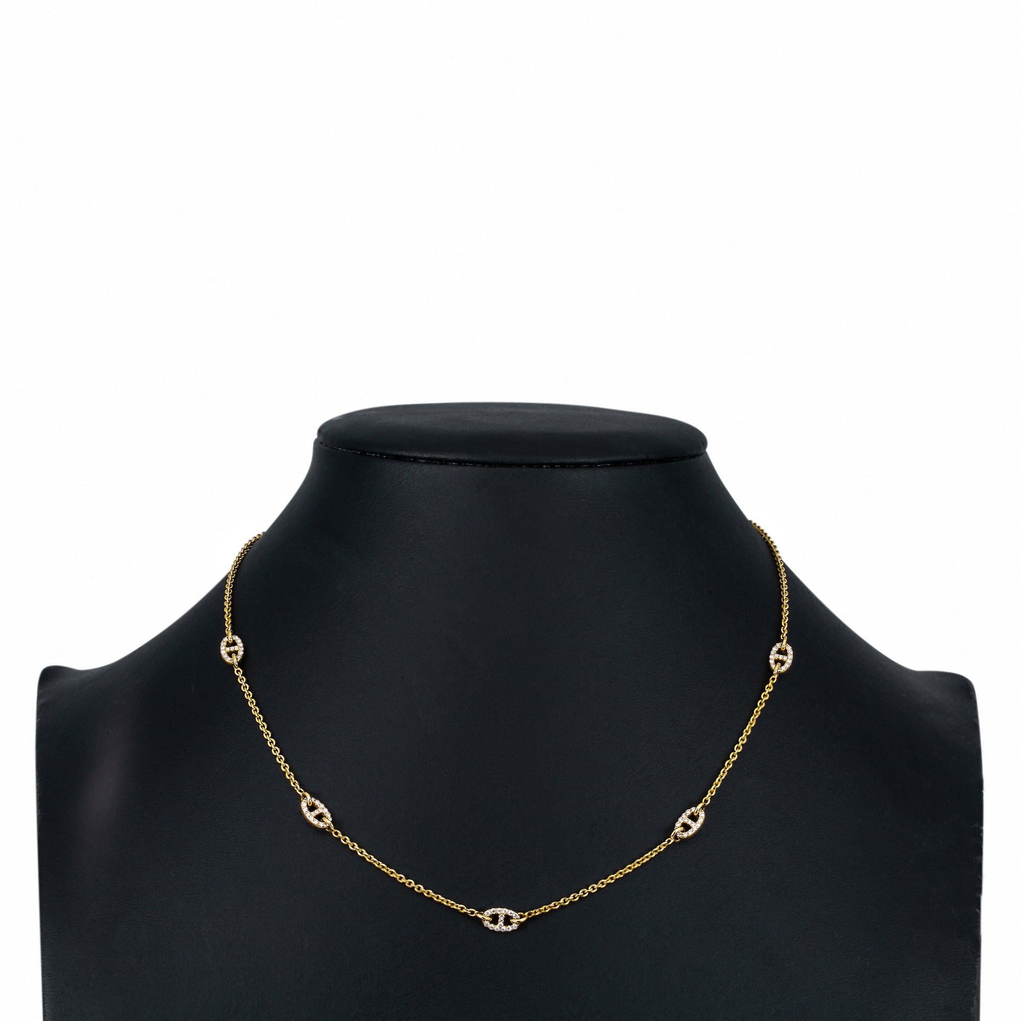 18K Yellow Gold Women's Necklace, 18" chain and diamonds