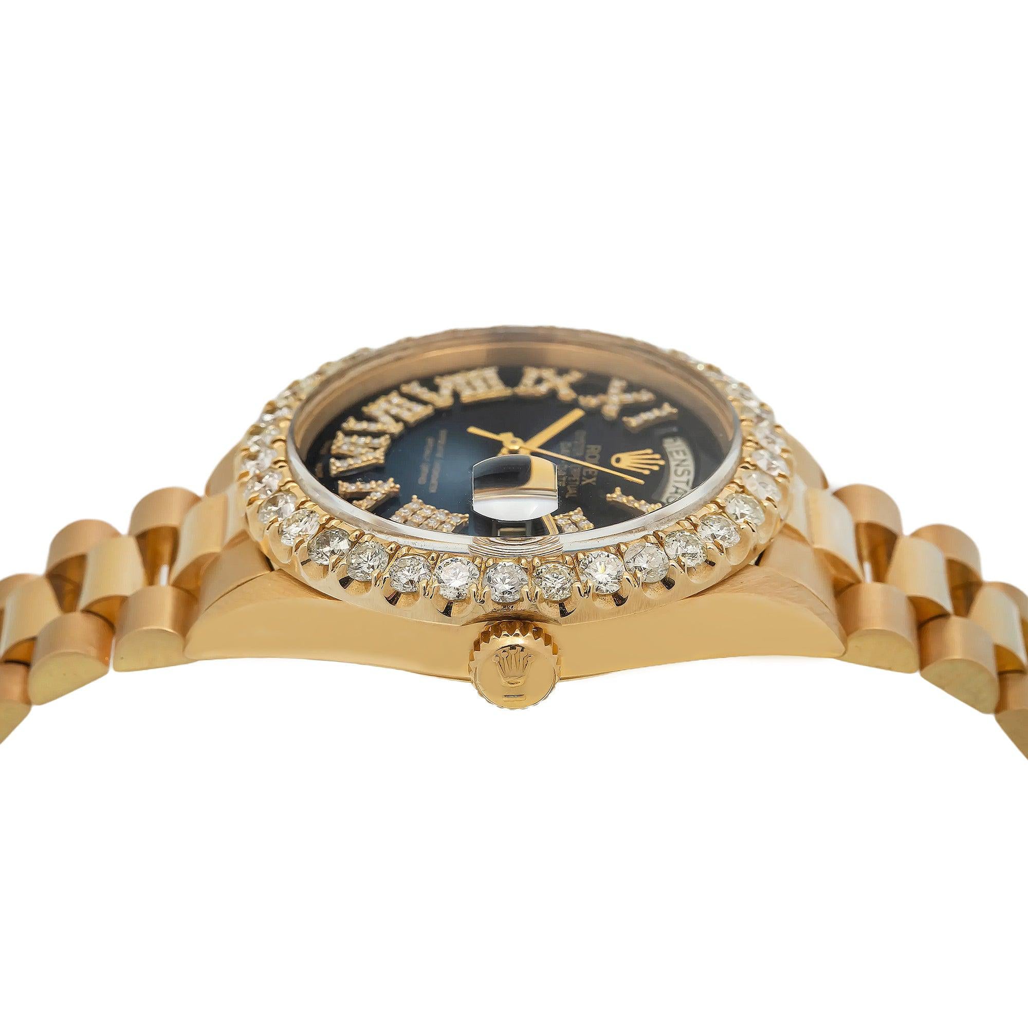 Rolex Day-Date 36MM 1803 Black Roman Diamond Dial Diamond Bezel 18K Yellow Gold President Bracelet
