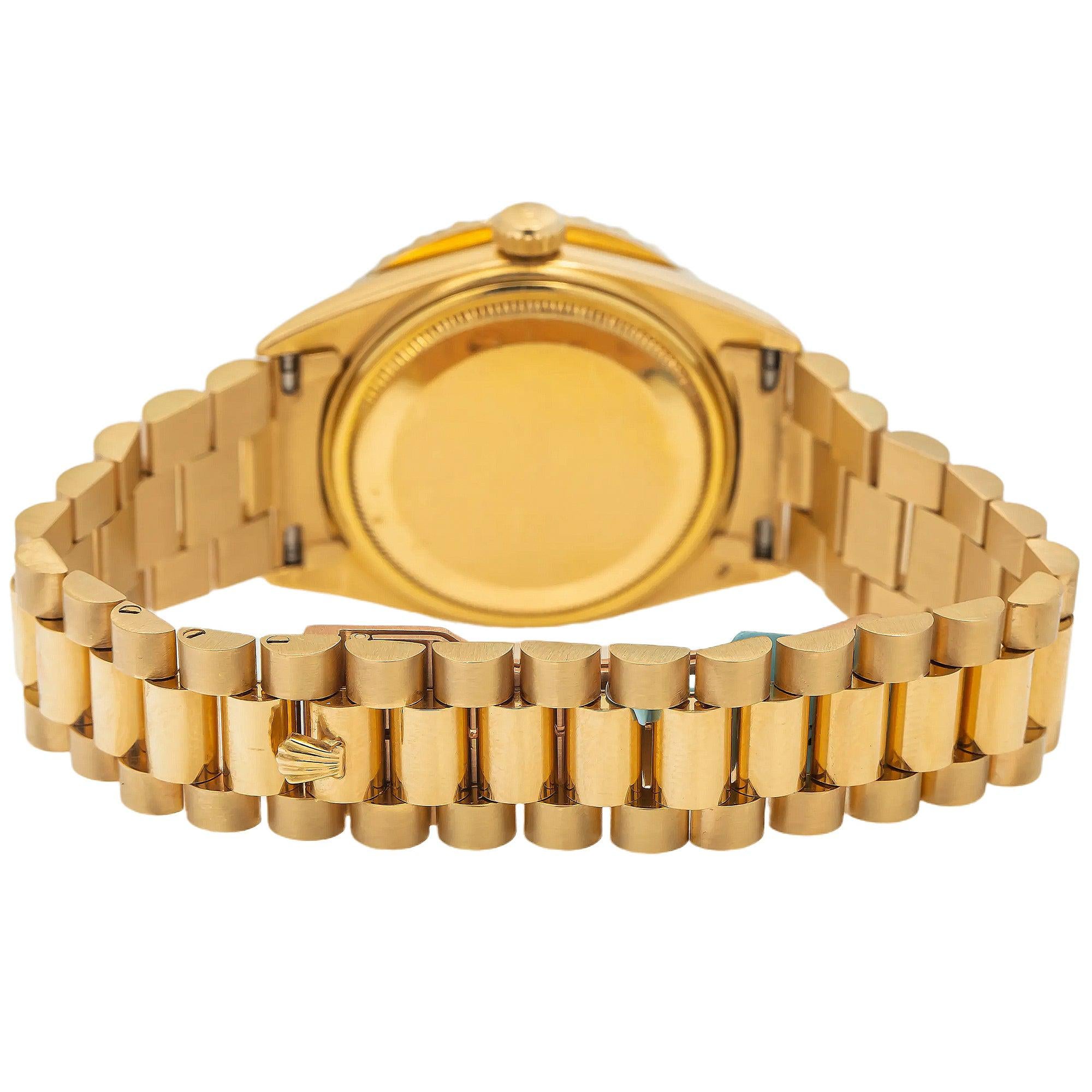 Rolex Day-Date 36MM 1803 Black Roman Diamond Dial Diamond Bezel 18K Yellow Gold President Bracelet