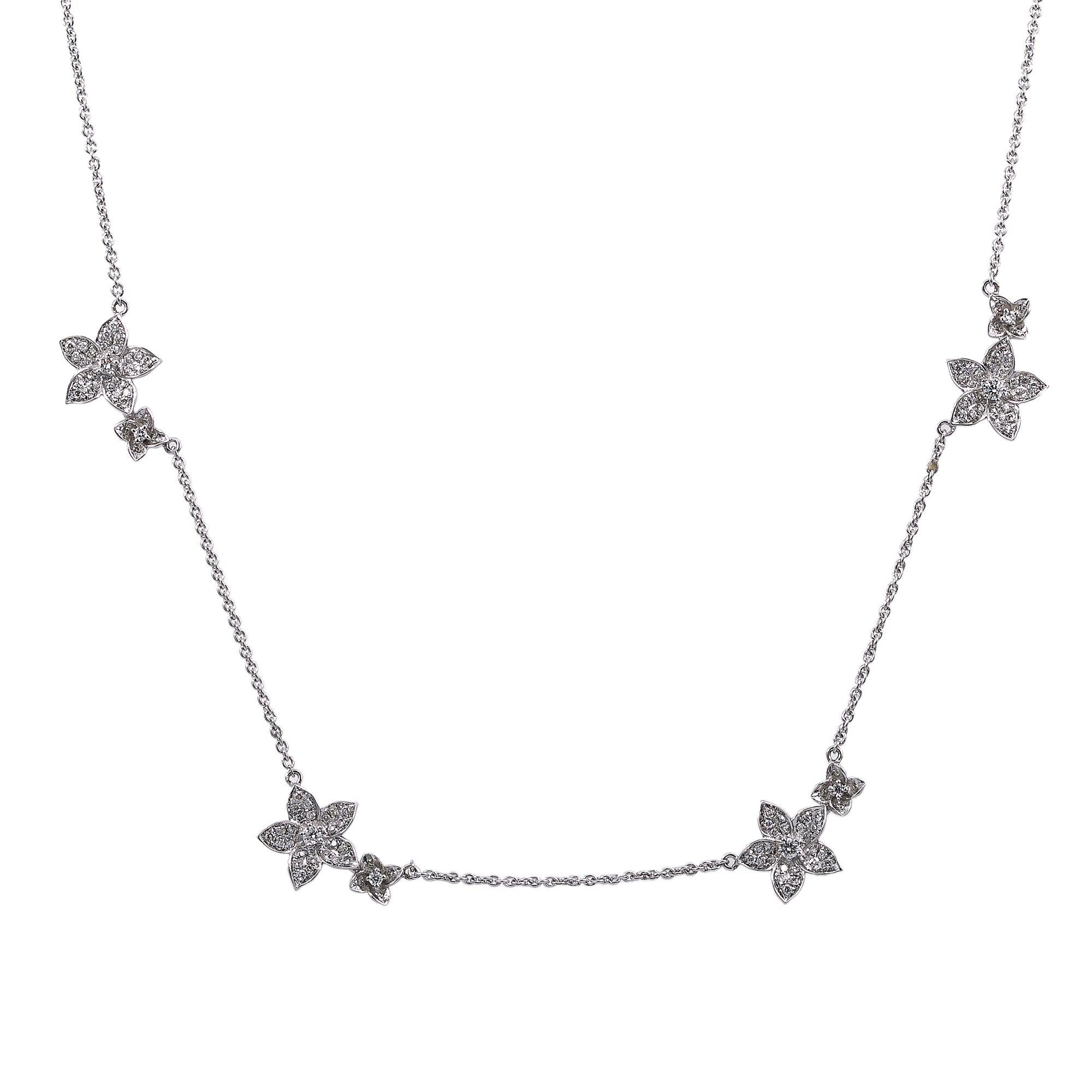 18K White Gold Women's Necklace, 18" chain and diamonds