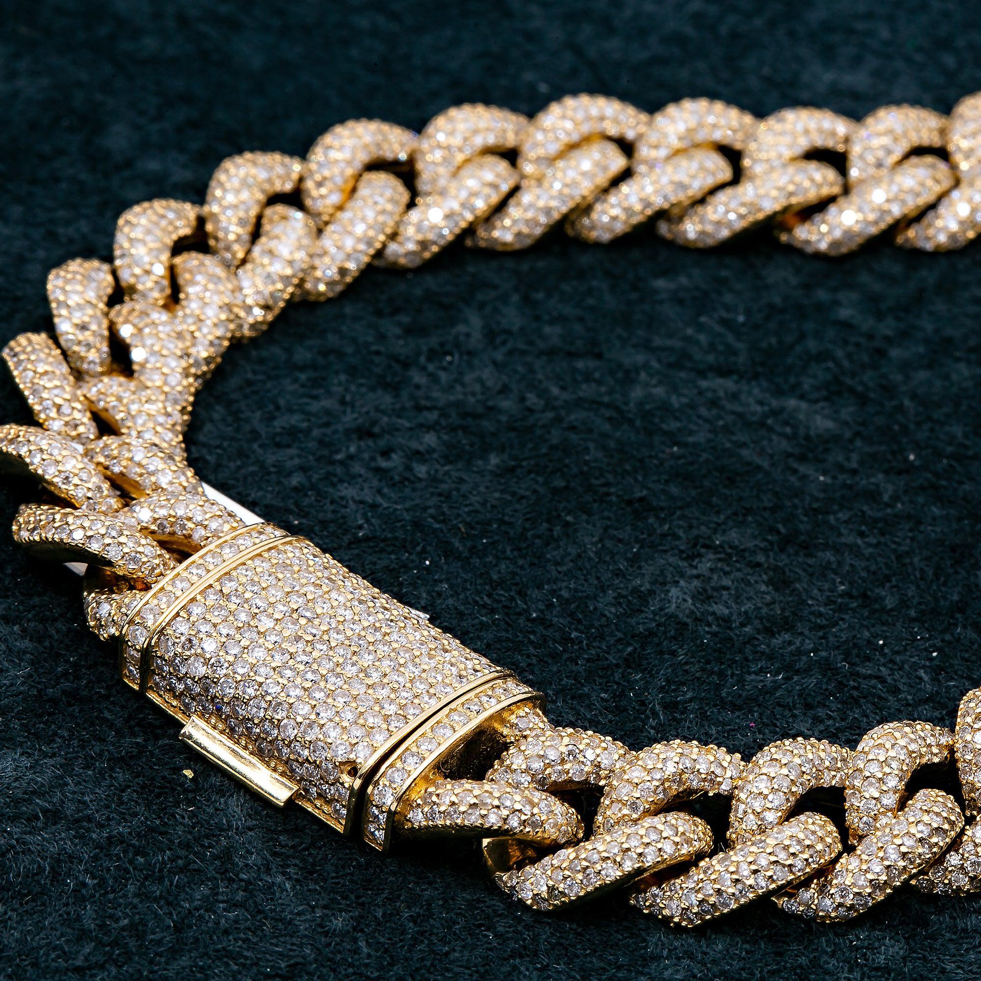 14K YELLOW GOLD 22" CUBAN CHAIN WITH 31.18 CT DIAMONDS