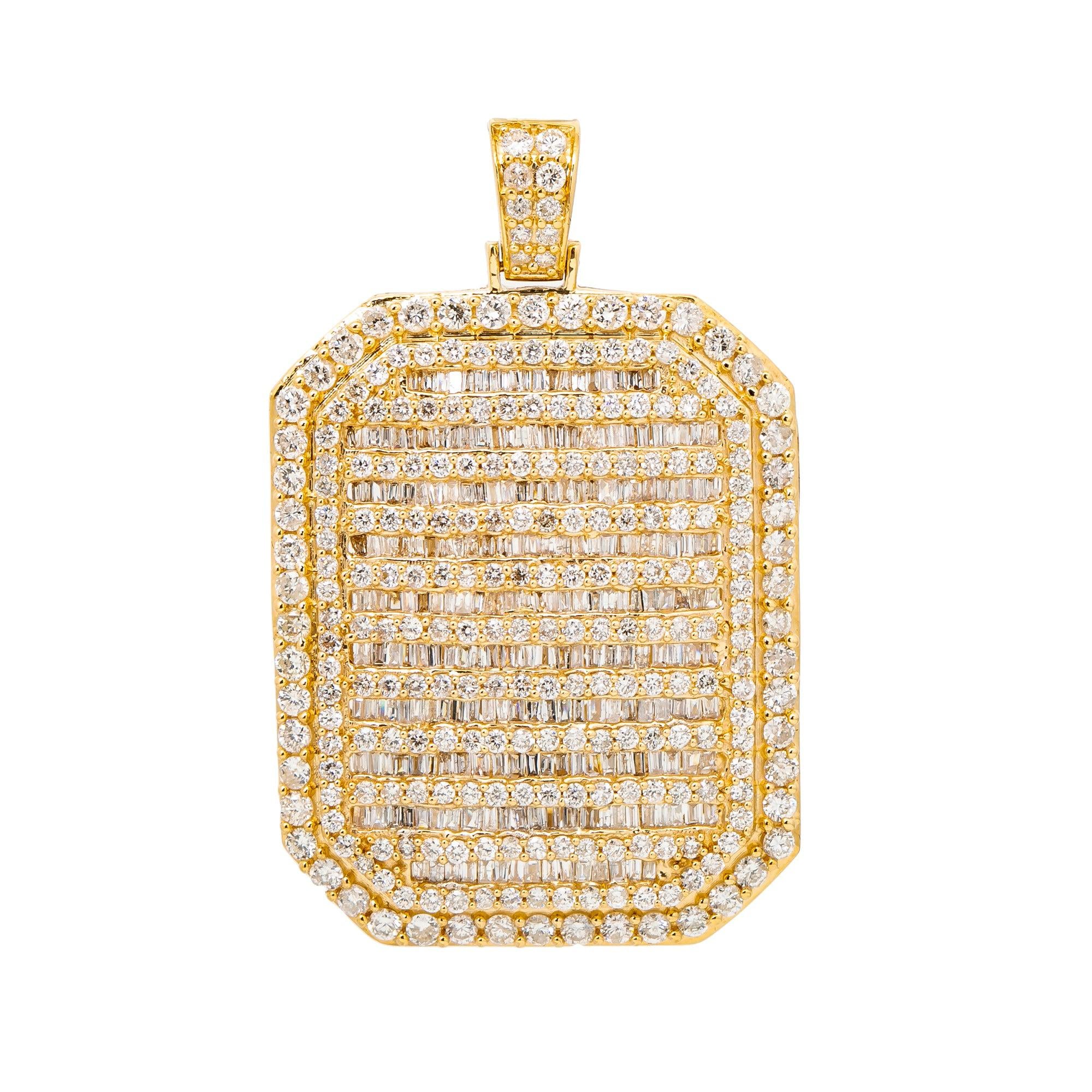 14K YELLOW GOLD MEN'S PENDANT WITH 5.95 CT BAGUEETE AND ROUND DIAMONDS