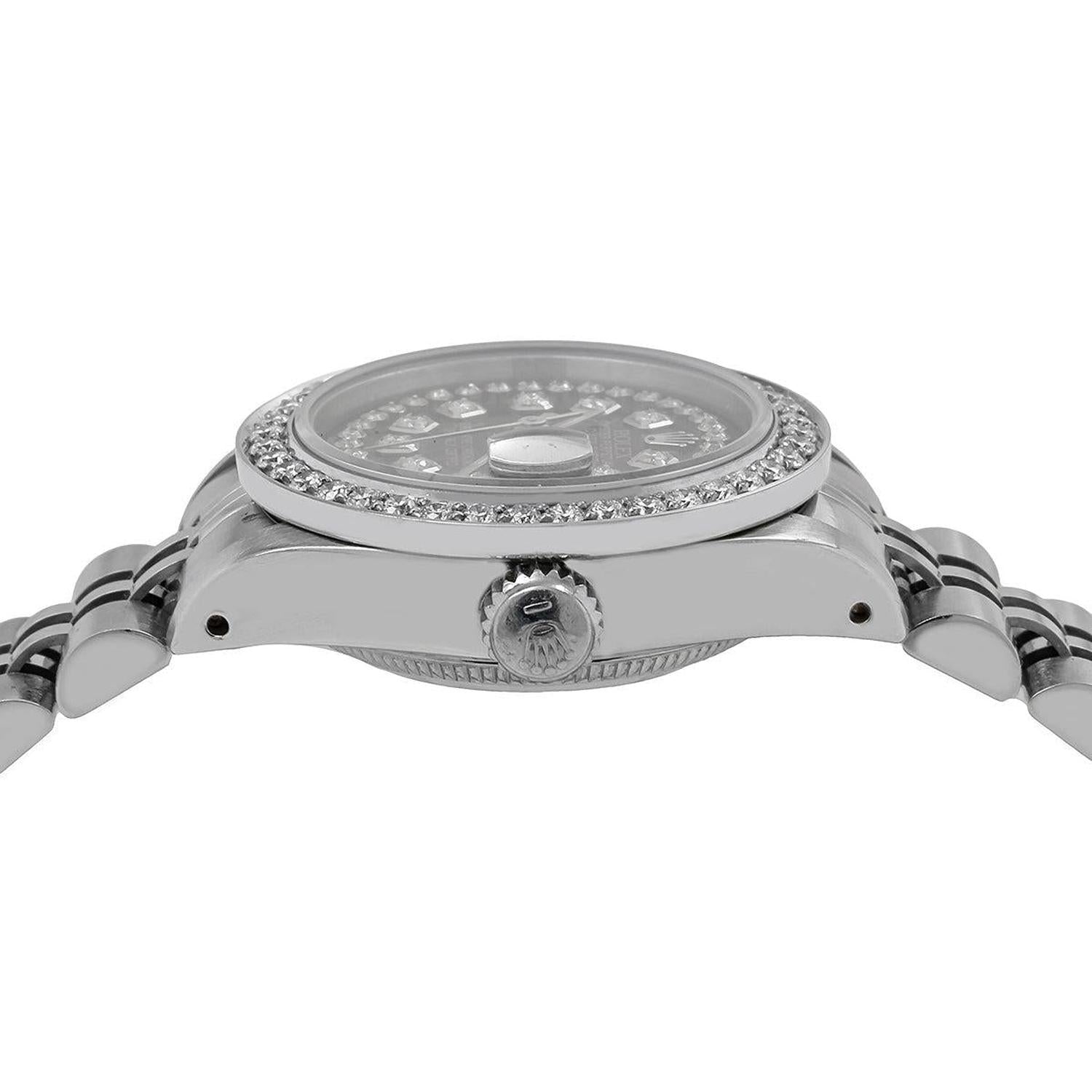 Rolex Datejust 26MM 6916 Black Diamond Dial Diamond Bezel Stainless Steel Jubilee Bracelet 1.2ct