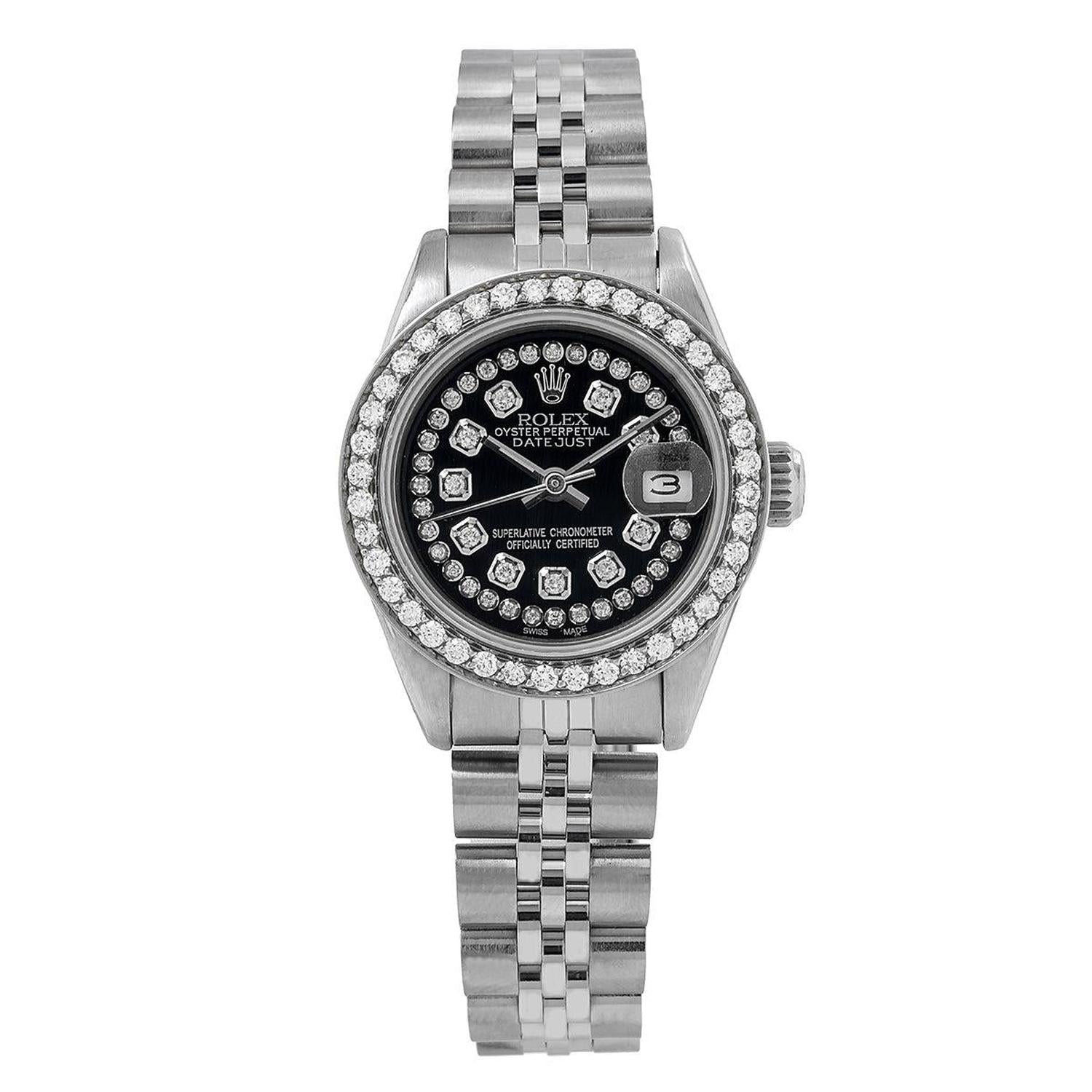 Rolex Datejust 26MM 6916 Black Diamond Dial Diamond Bezel Stainless Steel Jubilee Bracelet 1.2ct