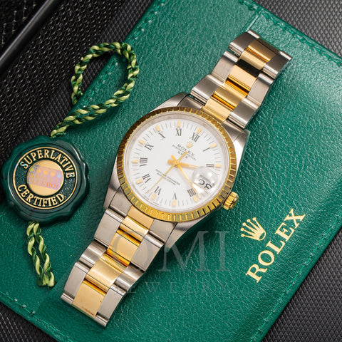 Rolex Oyster Perpetual Date 15223 34MM White Dial With Two Tone Oyster Bracelet