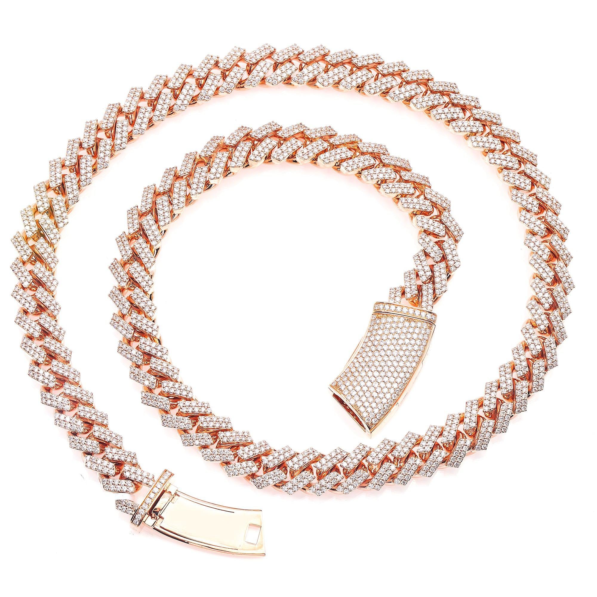 14K ROSE GOLD 22" CUBAN CHAIN WITH 17.12 CT DIAMONDS