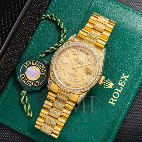Rolex Day-Date 18038 36MM Champagne Diamond Dial With Yellow Gold Diamond Bezel