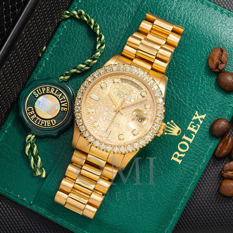Rolex Day-Date 18238 36MM Diamond Dial With Yellow Gold Diamond Bezel