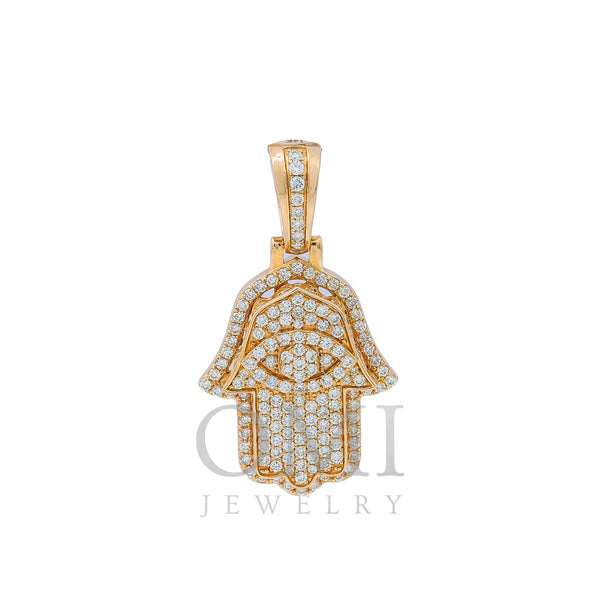 14K Yellow Gold Diamond Hamsa Pendant