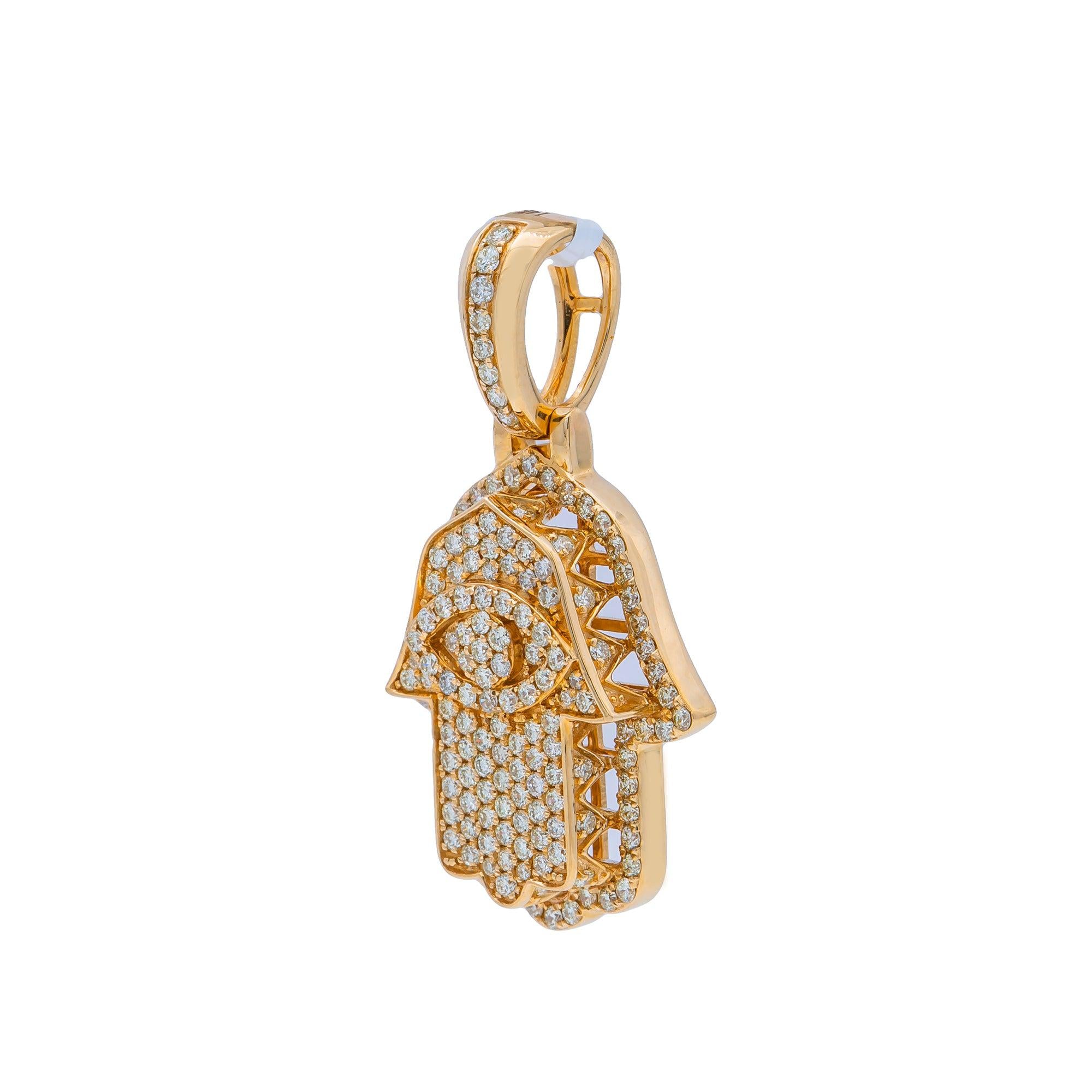 14K Yellow Gold Diamond Hamsa Pendant