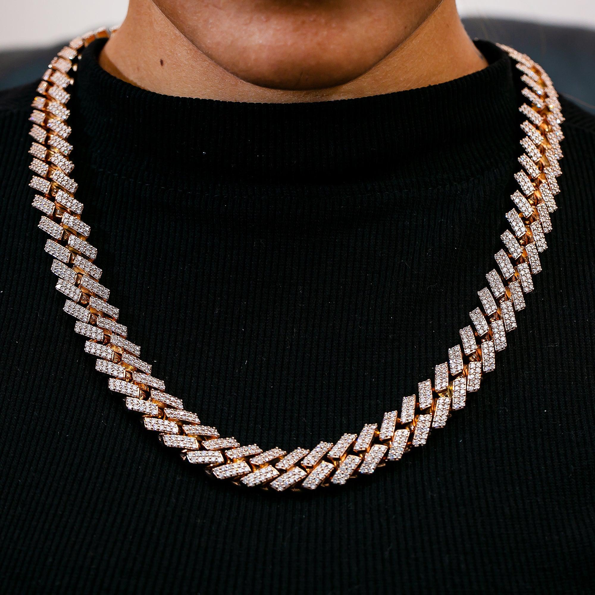 14K ROSE GOLD 22" CUBAN CHAIN WITH 17.12 CT DIAMONDS