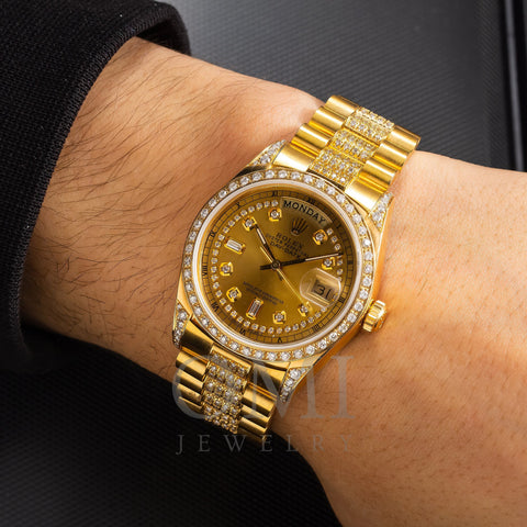 Rolex Day-Date 18038 36MM Champagne Diamond Dial With Yellow Gold Diamond Bezel