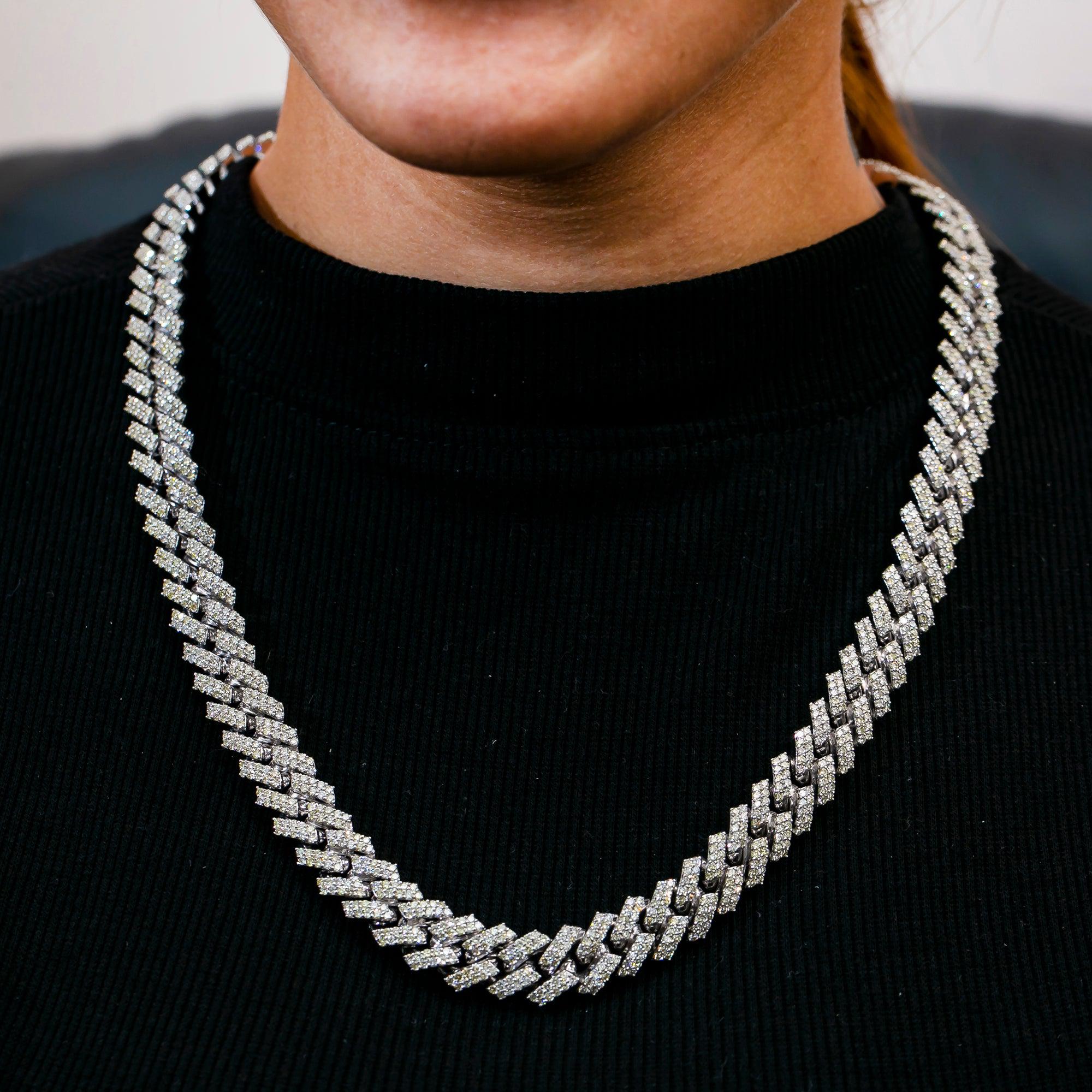 14K WHITE GOLD 22" CUBAN CHAIN WITH 29.53 CT DIAMONDS