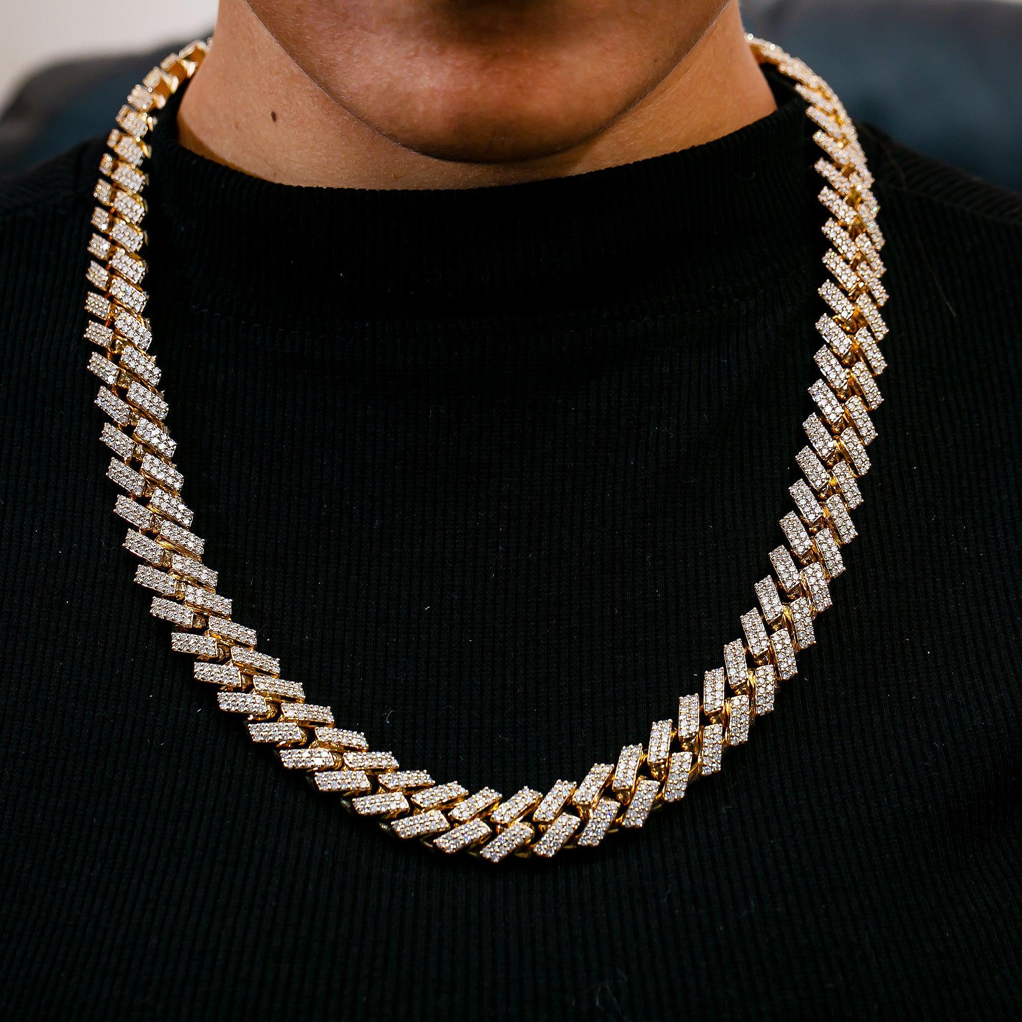 14K YELLOW GOLD 22" CUBAN CHAIN WITH 28.97 CT DIAMONDS
