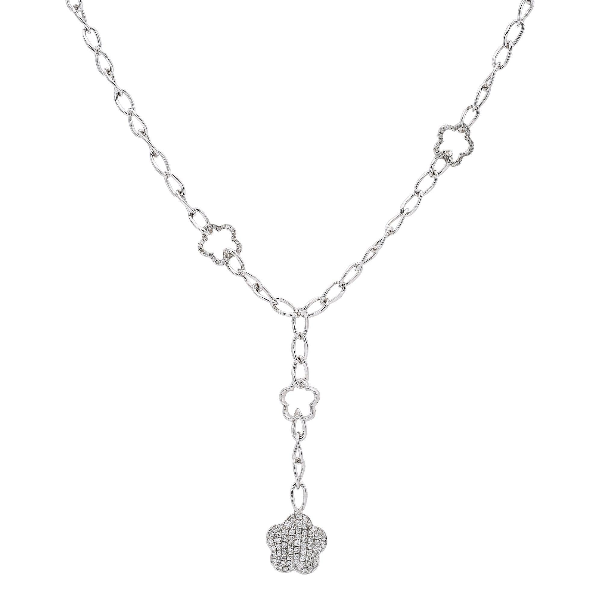 18K White Gold Women's Necklace, 18" chain and diamonds