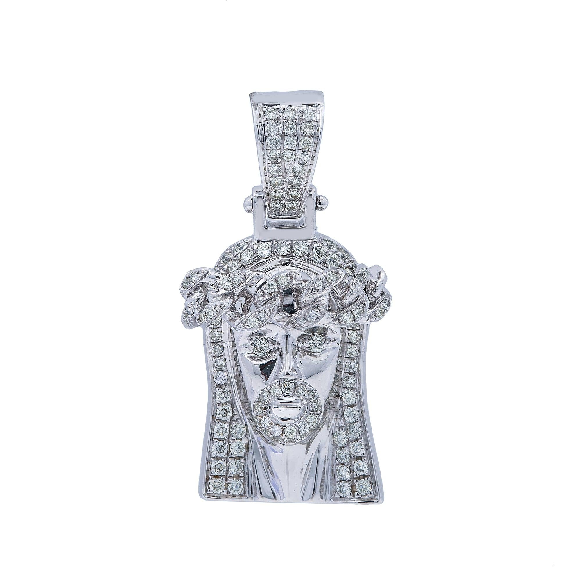 14K White Gold Diamond Jesus Head Pendant