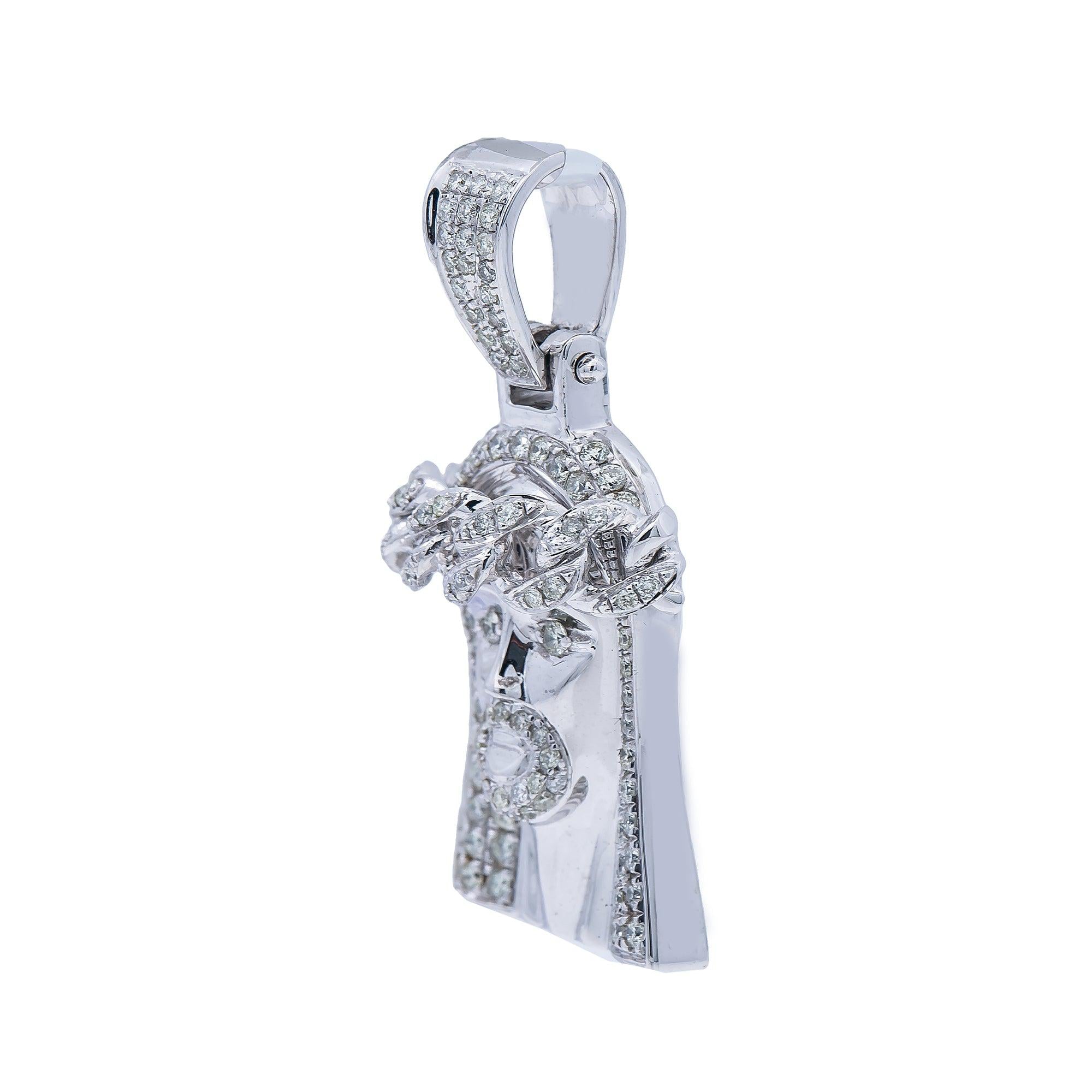 14K White Gold Diamond Jesus Head Pendant
