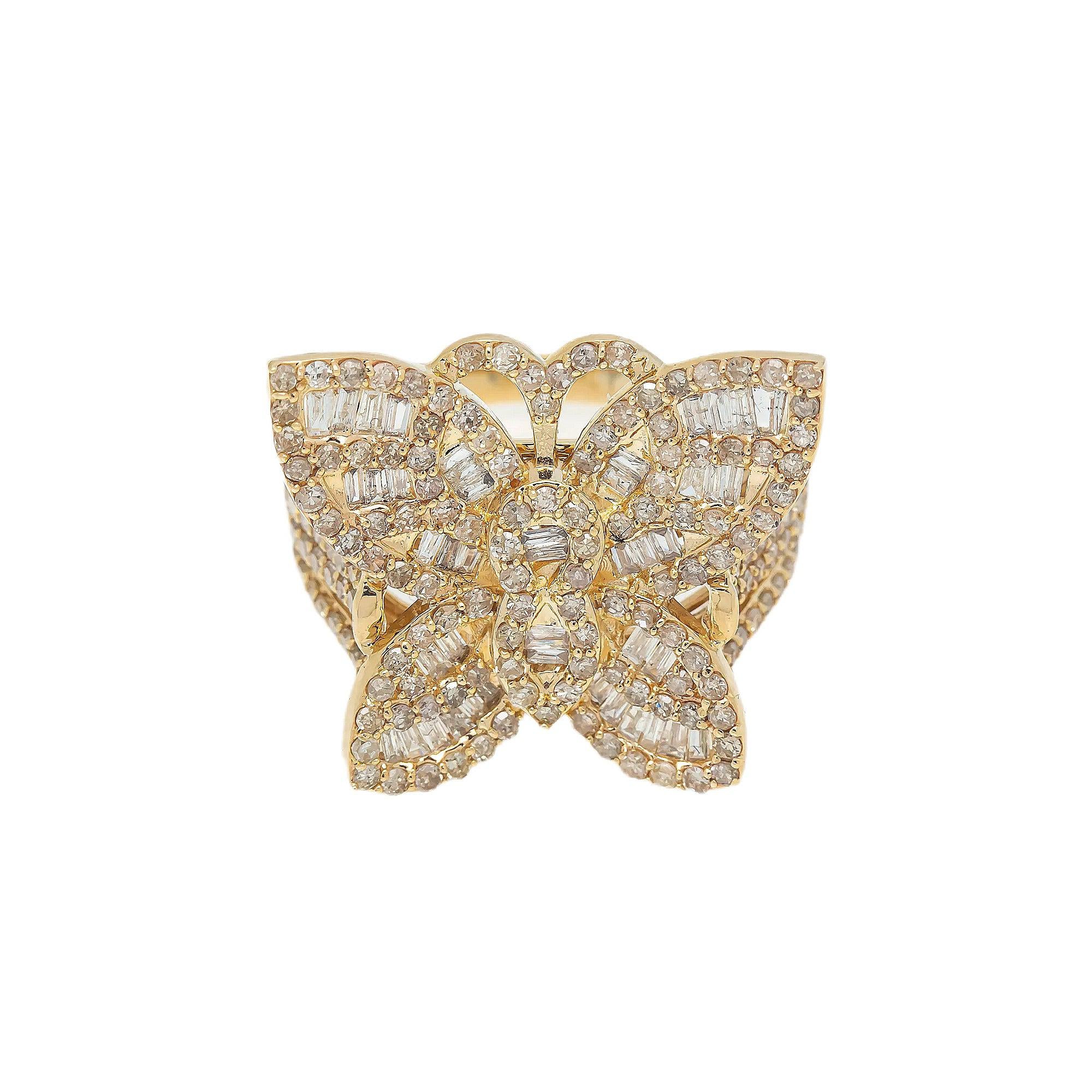 14K GOLD BAGUETTE DIAMOND LADIES BUTTERFLY RING