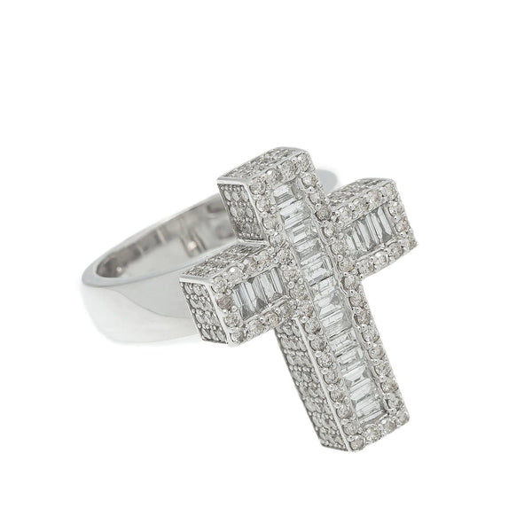 14K GOLD BAGUETTE DIAMOND CROSS RING - OMI Jewelry