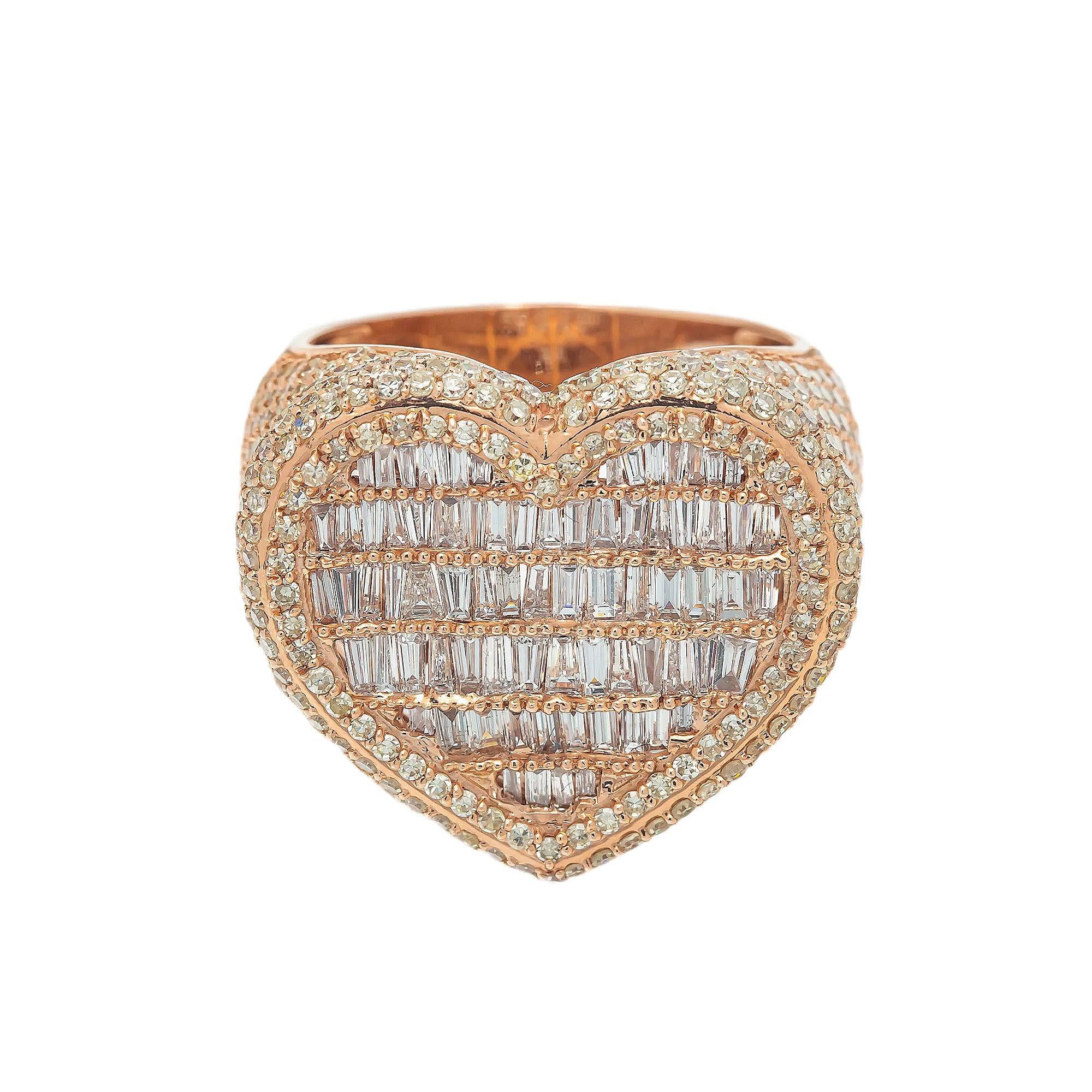 14K GOLD BAGUETTE DIAMOND HEART RING