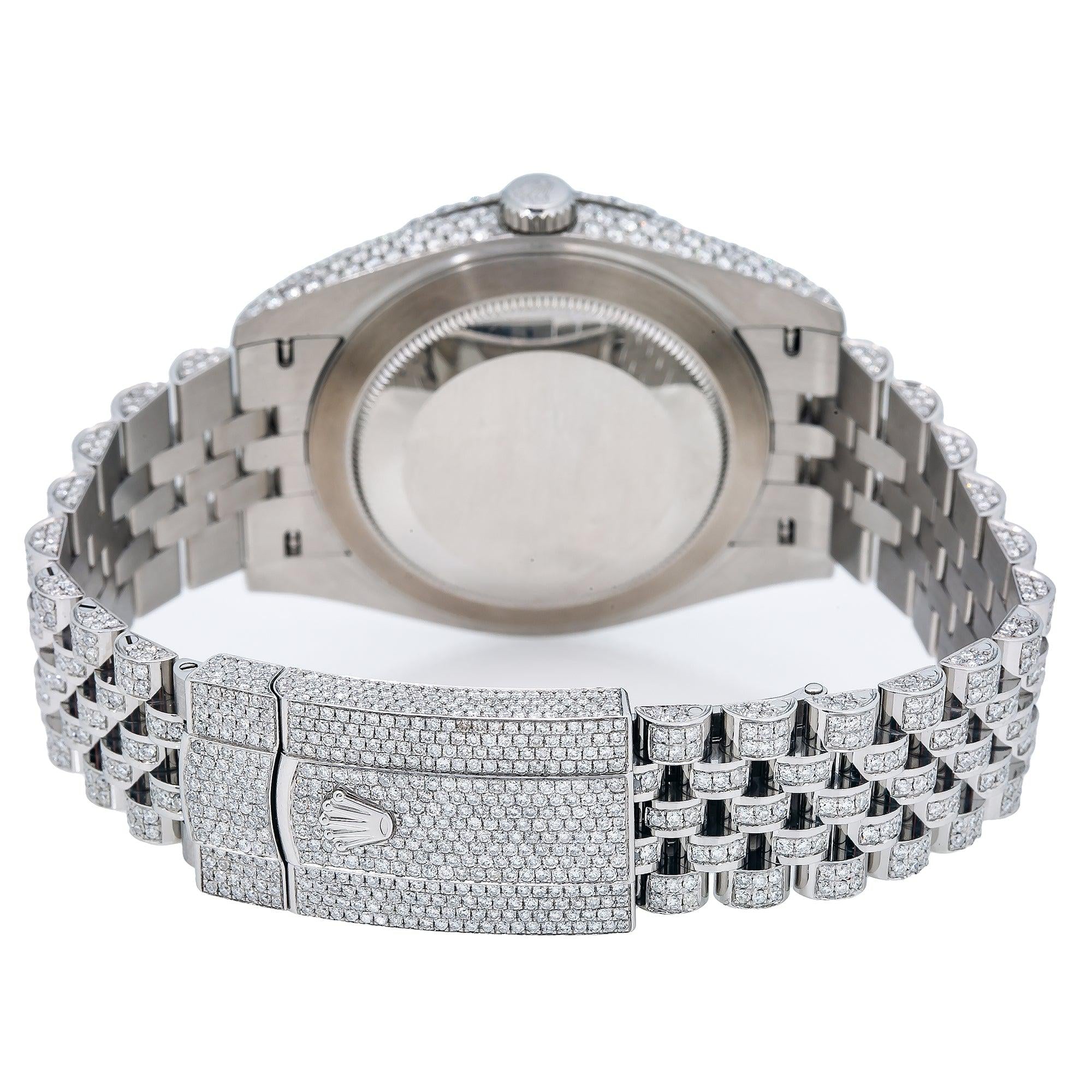 Rolex Datejust 41MM 126300 Diamond Paved Green Roman Dial Diamond Bezel Stainless Steel Full Diamond Jubilee Bracelet