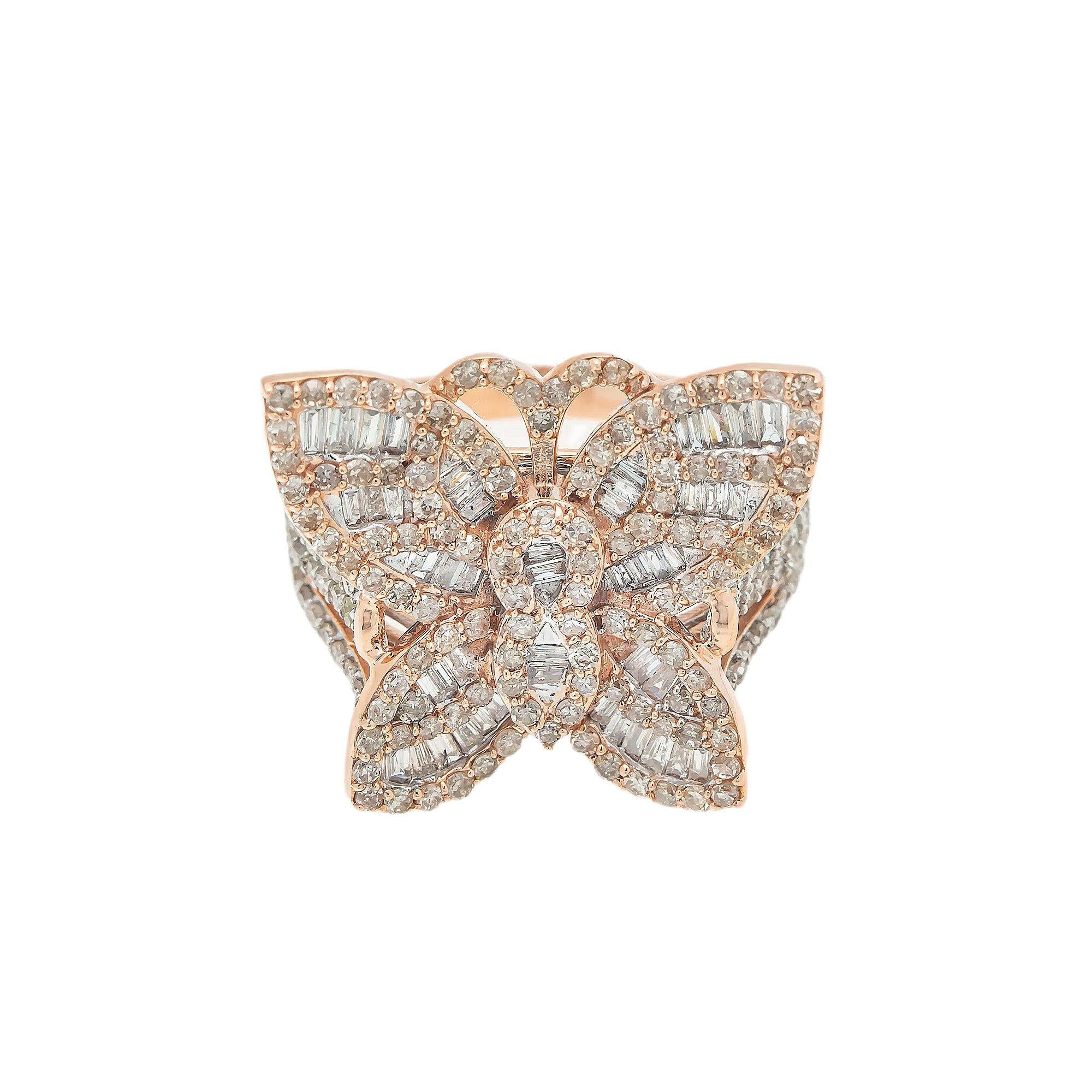 14K GOLD BAGUETTE DIAMOND LADIES BUTTERFLY RING