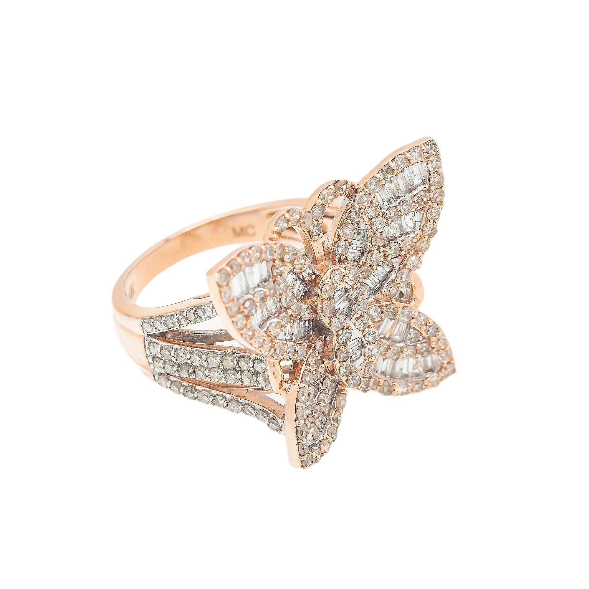 14K GOLD BAGUETTE DIAMOND LADIES BUTTERFLY RING