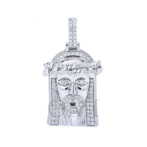 14K White Gold Diamond Jesus Head Pendant