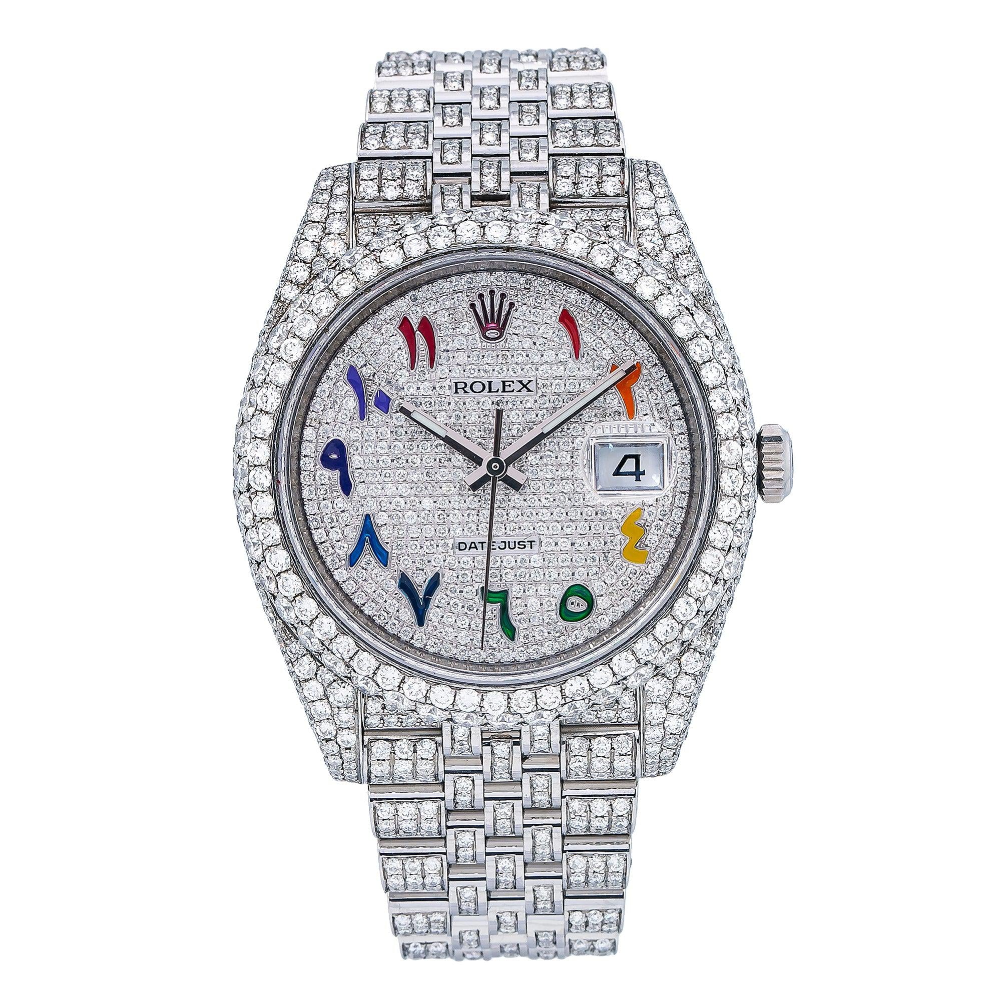 Rolex Datejust 41MM 126300 Diamond Paved Rainbow Eastern Arabic Dial Diamond Bezel Full Diamond Oyster Bracelet