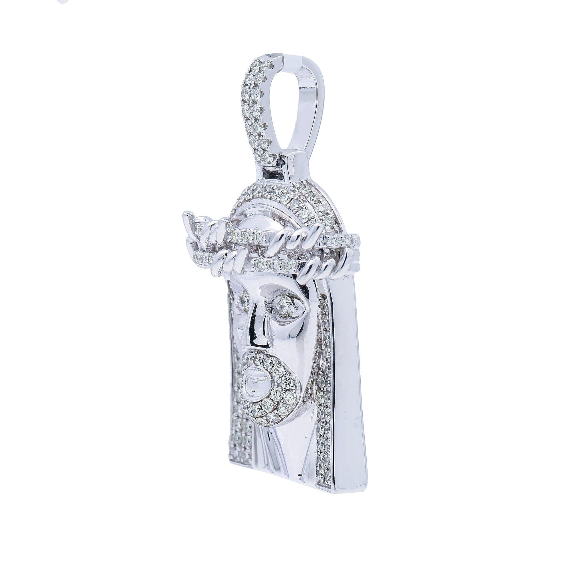 14K White Gold Diamond Jesus Head Pendant