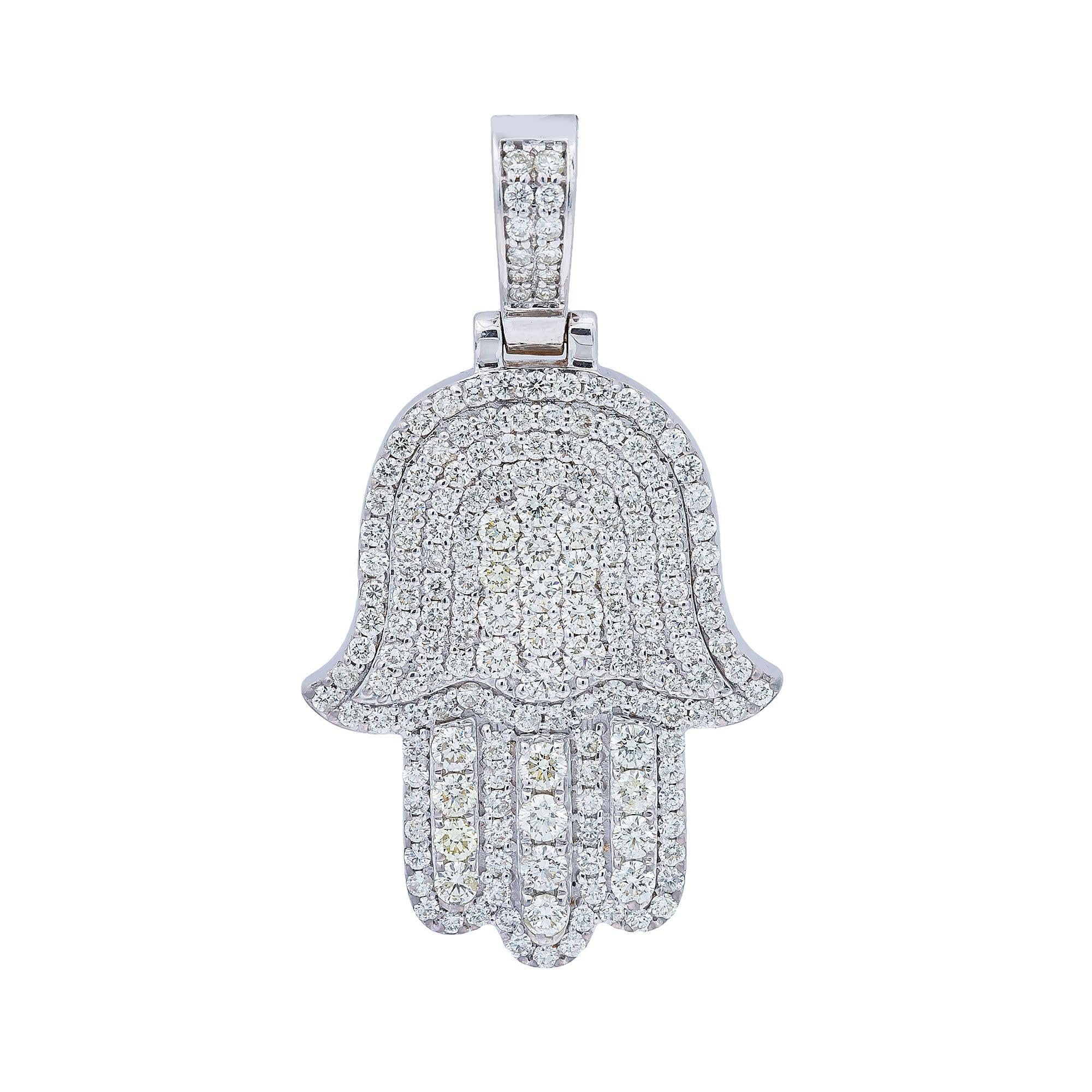 14K White Gold Diamond Hamsa Pendant