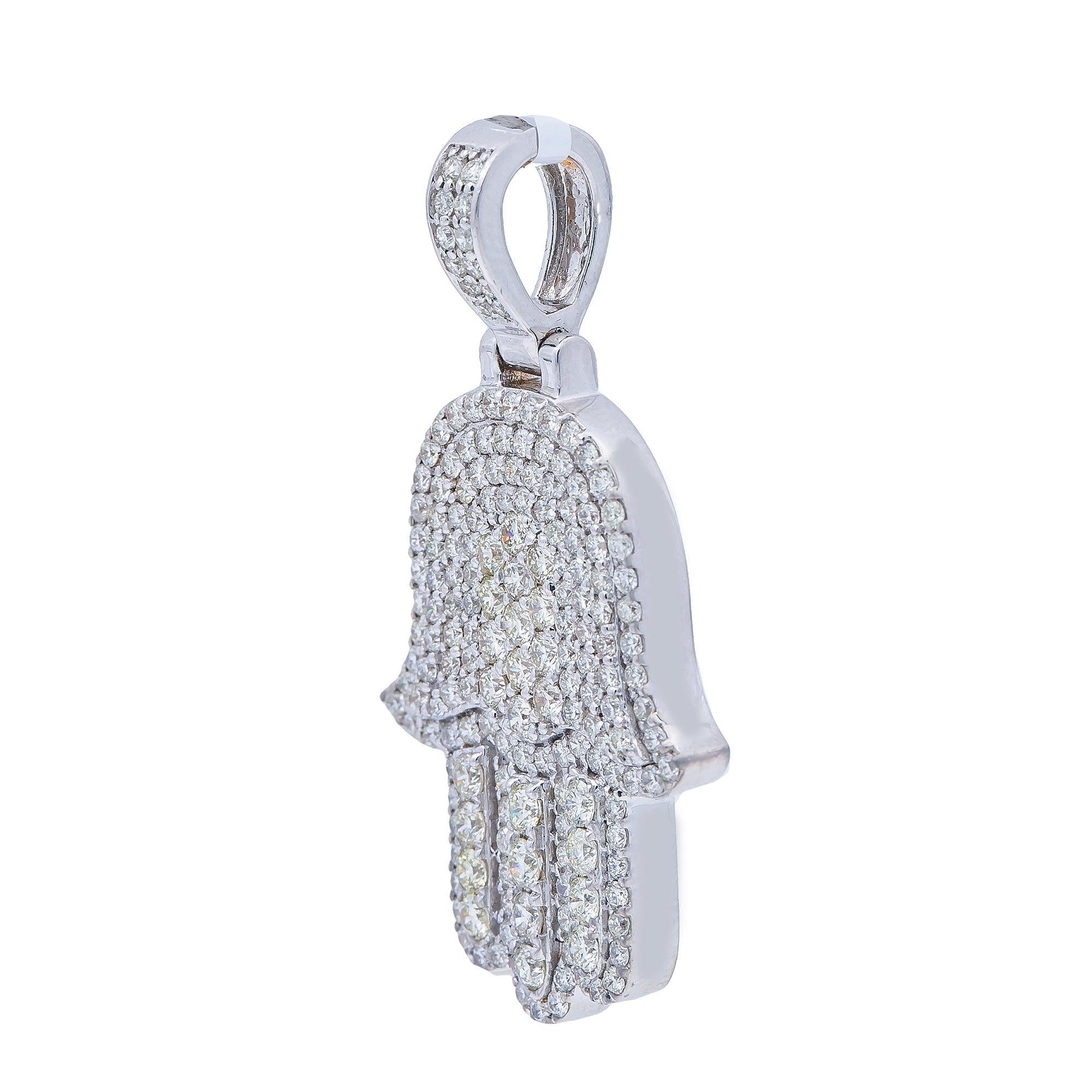 14K White Gold Diamond Hamsa Pendant