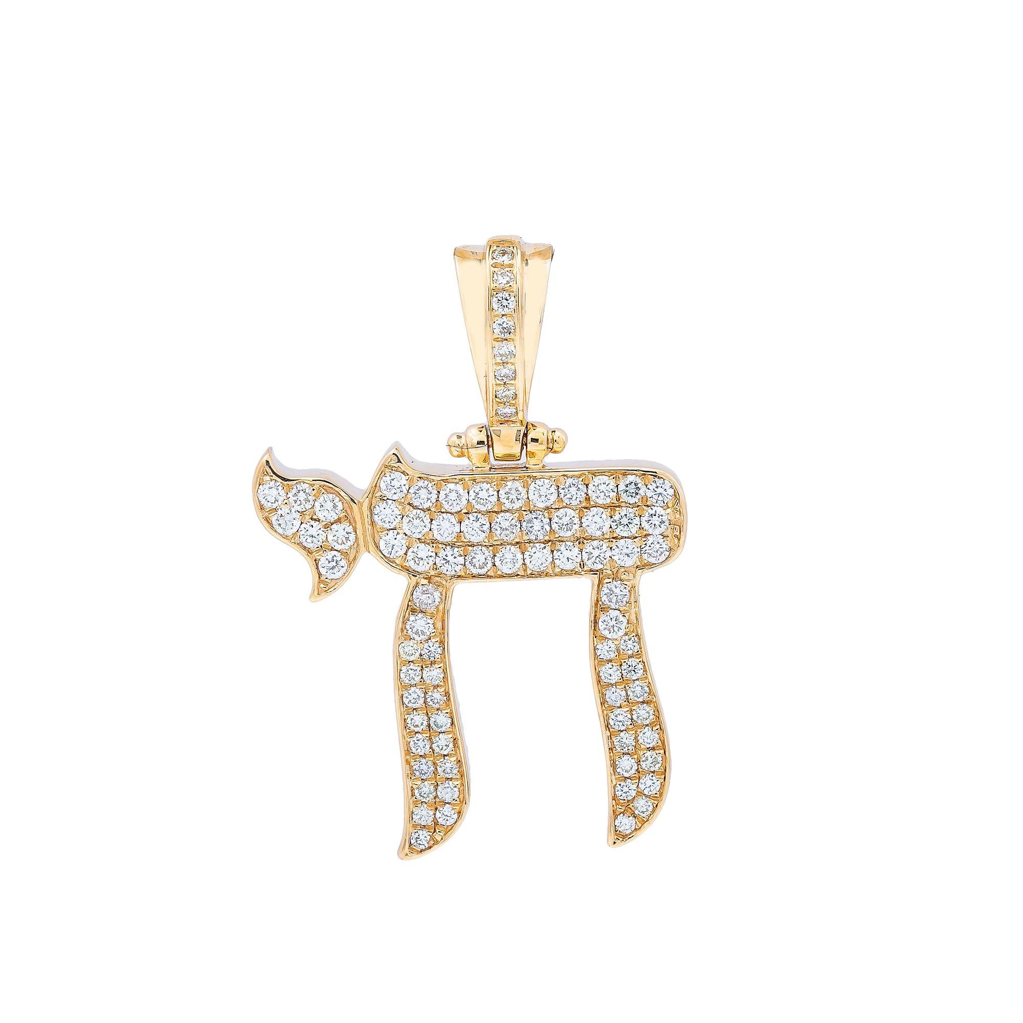 14K Yellow Gold Diamond Chai Pendant