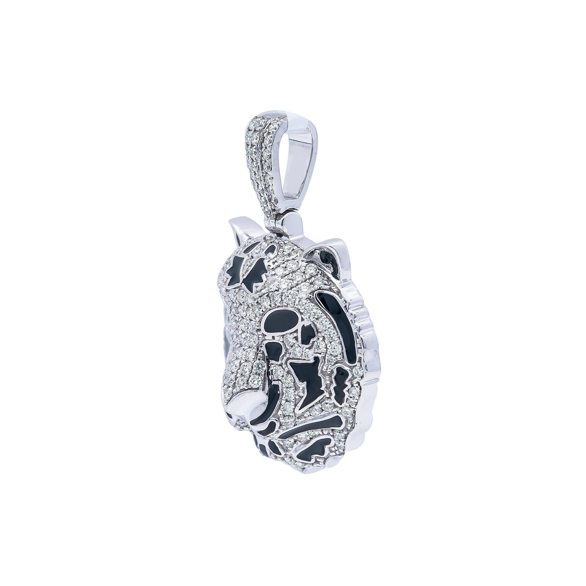 14K White Gold Diamond Tiger Head Pendant