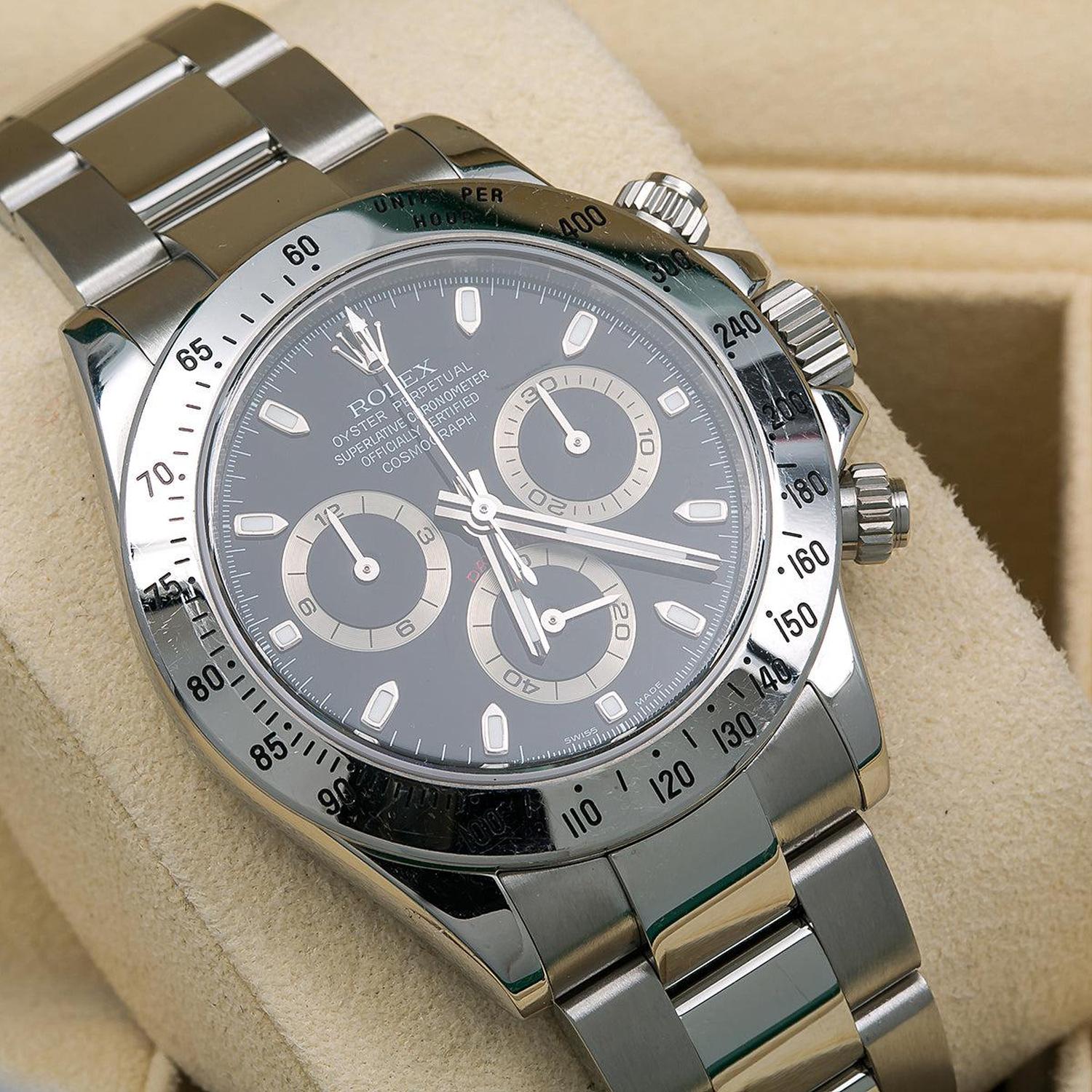 Rolex Cosmograph Daytona 40MM 116520 Black Dial Tachymeter Bezel Stainless Steel Oyster Bracelet